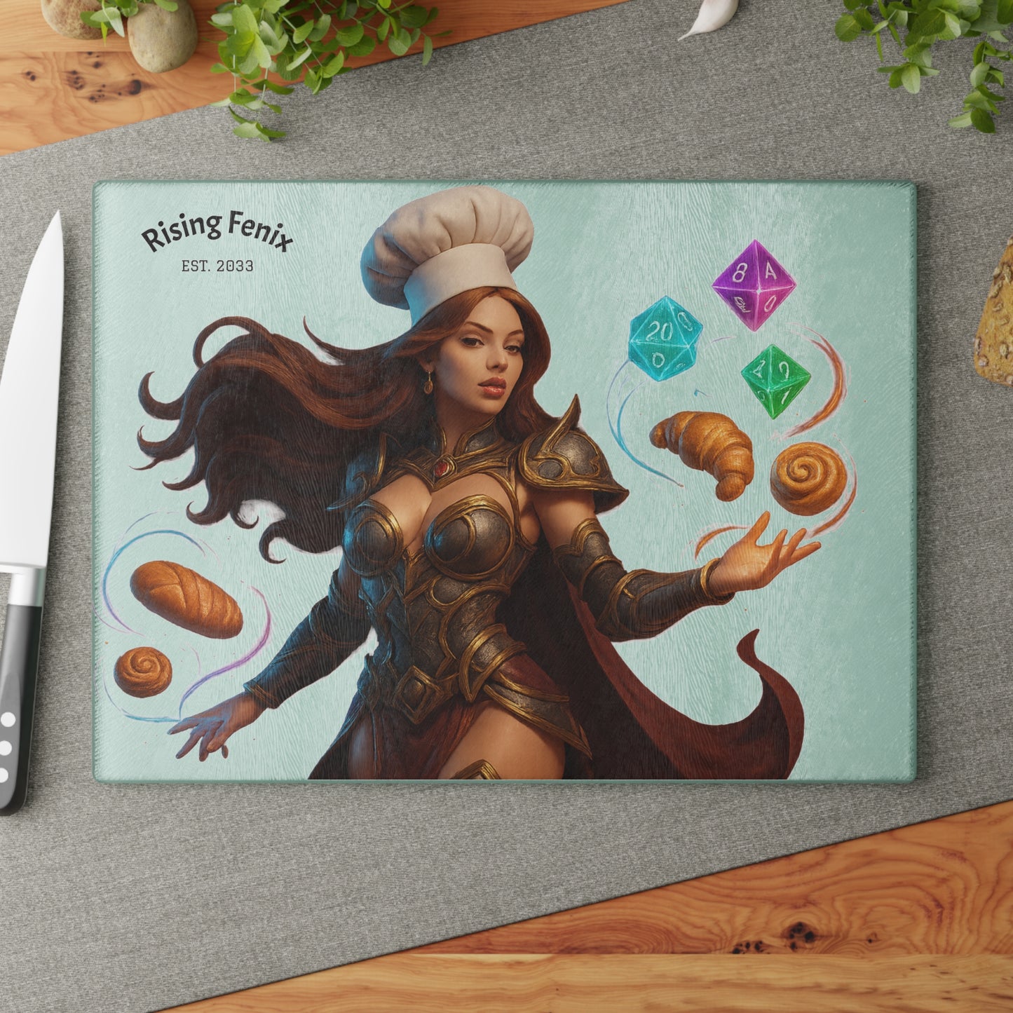 Fantasy-Themed Glass Cutting Board, Gamer Kitchen Decor, Unique Gift for Cooks, RPG Inspired Gifts, Dungeons and Dragons Kitchenware