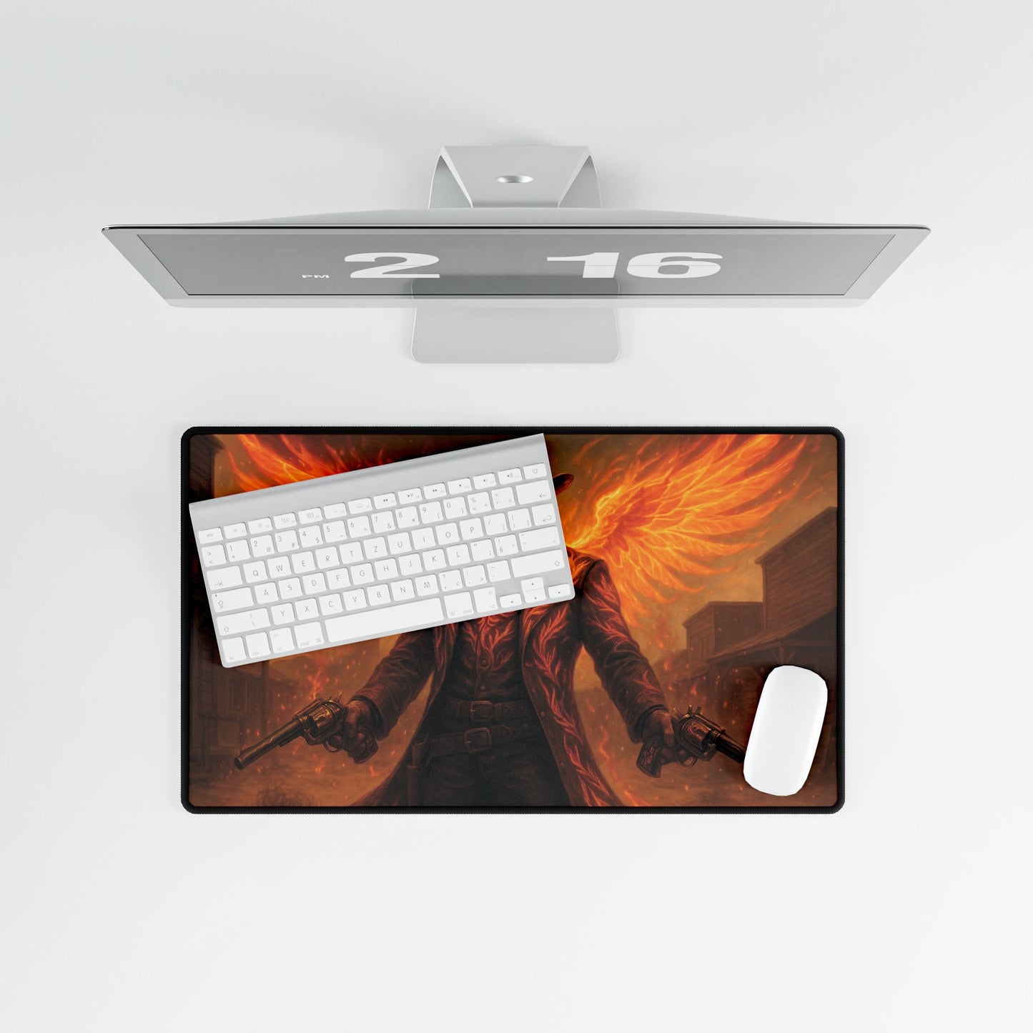 Stylish Gaming Desk Mat - Fiery Cowboy Design, Office Decor, Gamer Gift, Unique Desk Accessories, Halloween, Western Theme