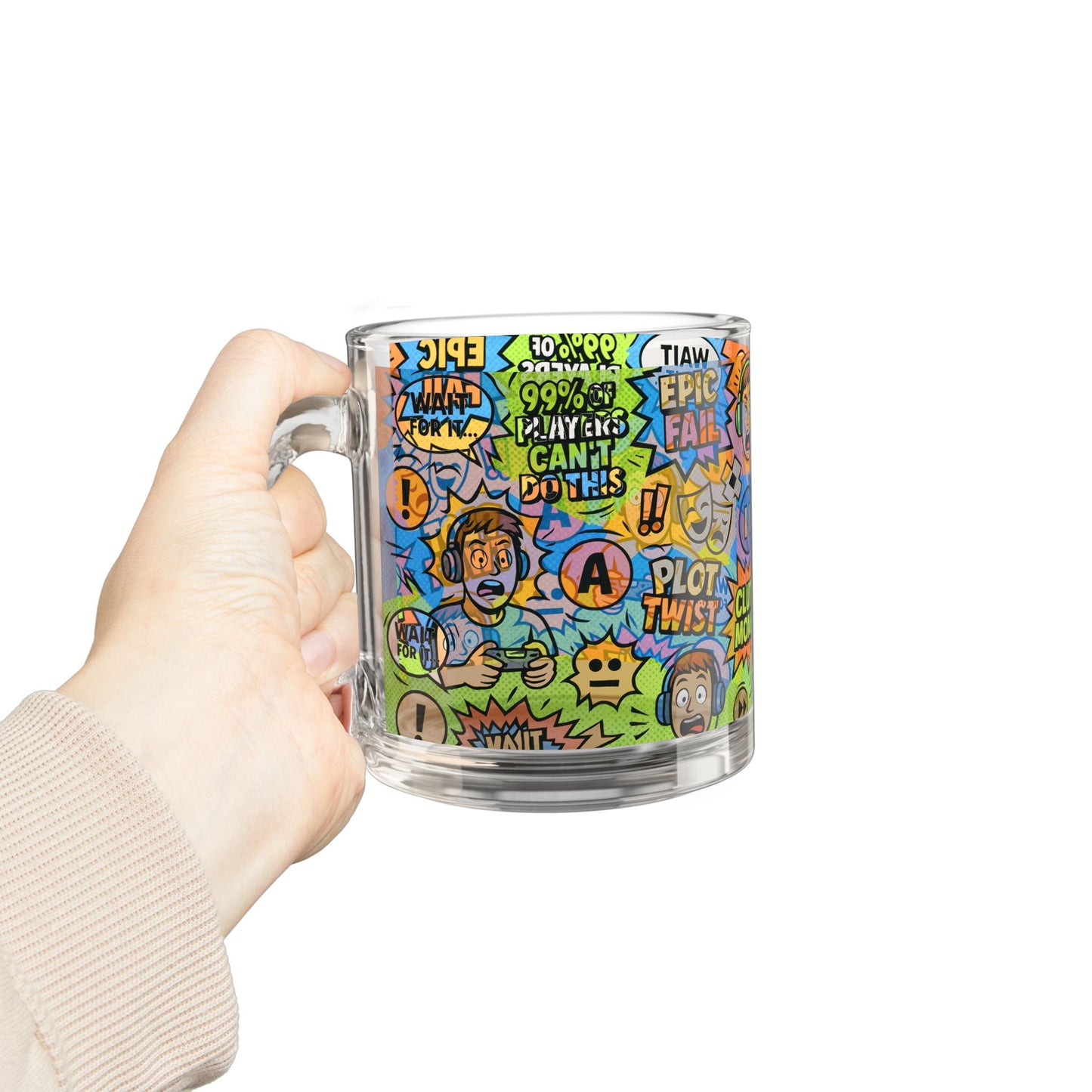 Funny Gamer Glass Mug, 10oz | Epic Fail & Plot Twist Coffee Cup, Gift for Gamers, Game Night Essentials