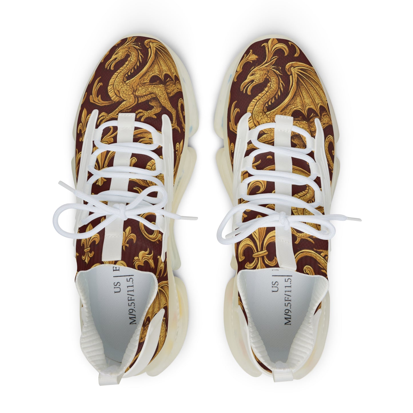 Stylish Men's Mesh Sneakers with Elegant Golden Dragon Design, Fitness Shoe, Casual Kick, Gift for Him, Trendy Footwear