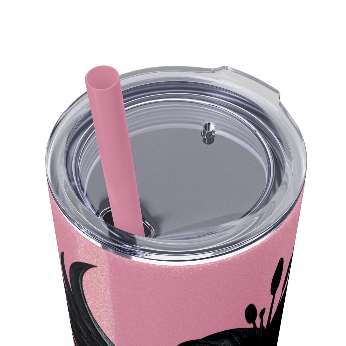 Black Floral Skinny Tumbler with Straw