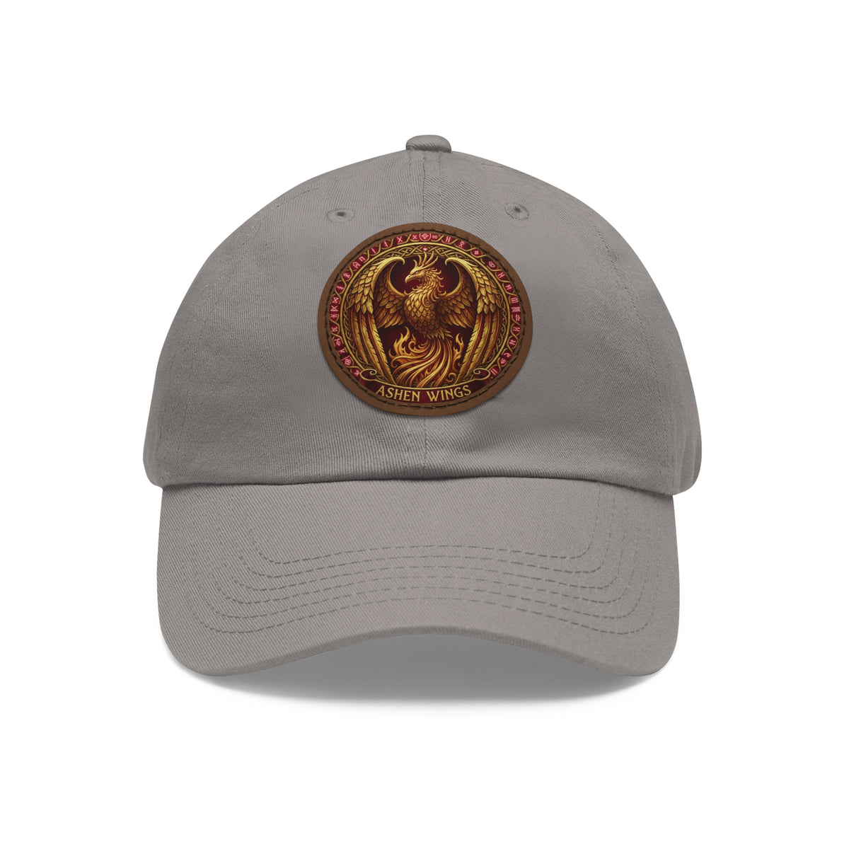 Ember Phoenix Leather Patch Dad Hat — Vintage Firebird Round Patch Cap
