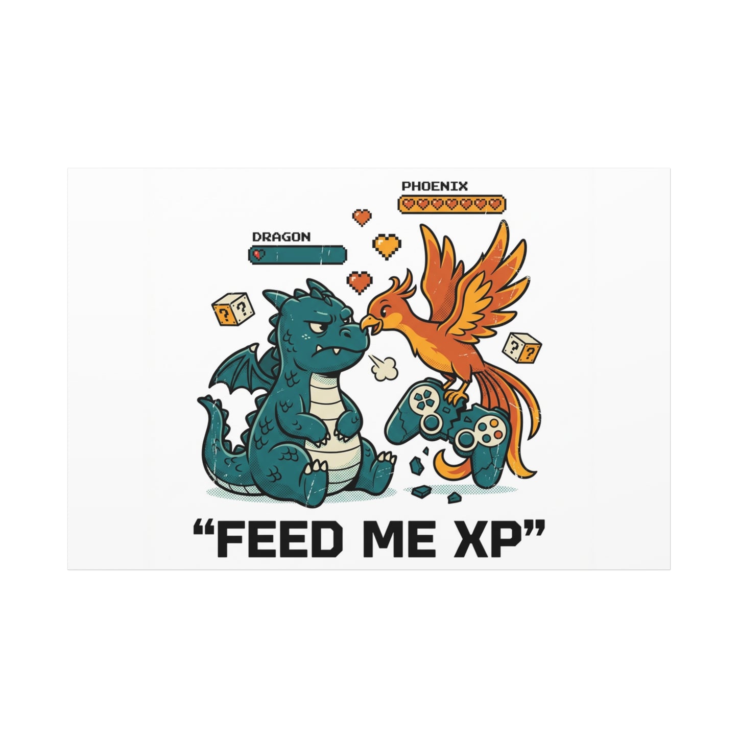 Feed Me XP Canvas | Gamer Dragon Phoenix Wall Art, Neon Meme Skate Style