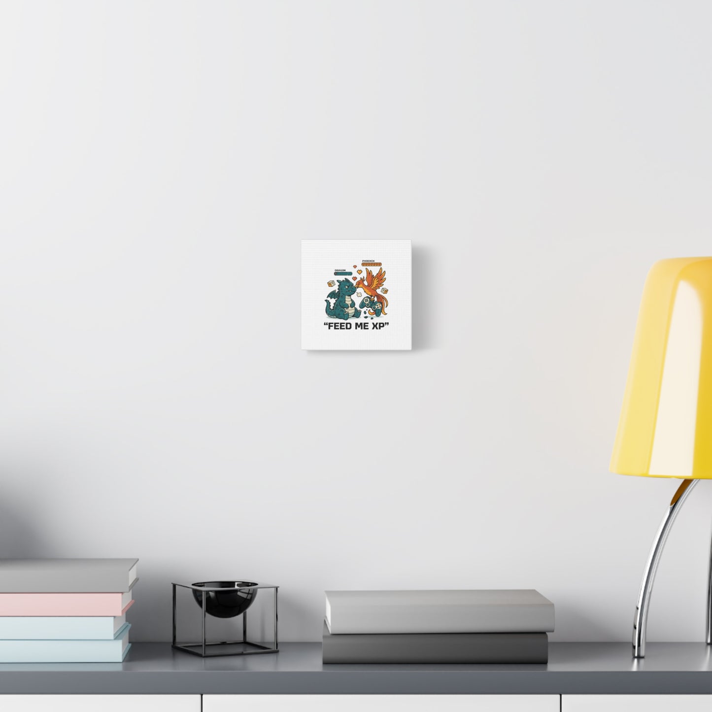 Feed Me XP Canvas | Gamer Dragon Phoenix Wall Art, Neon Meme Skate Style