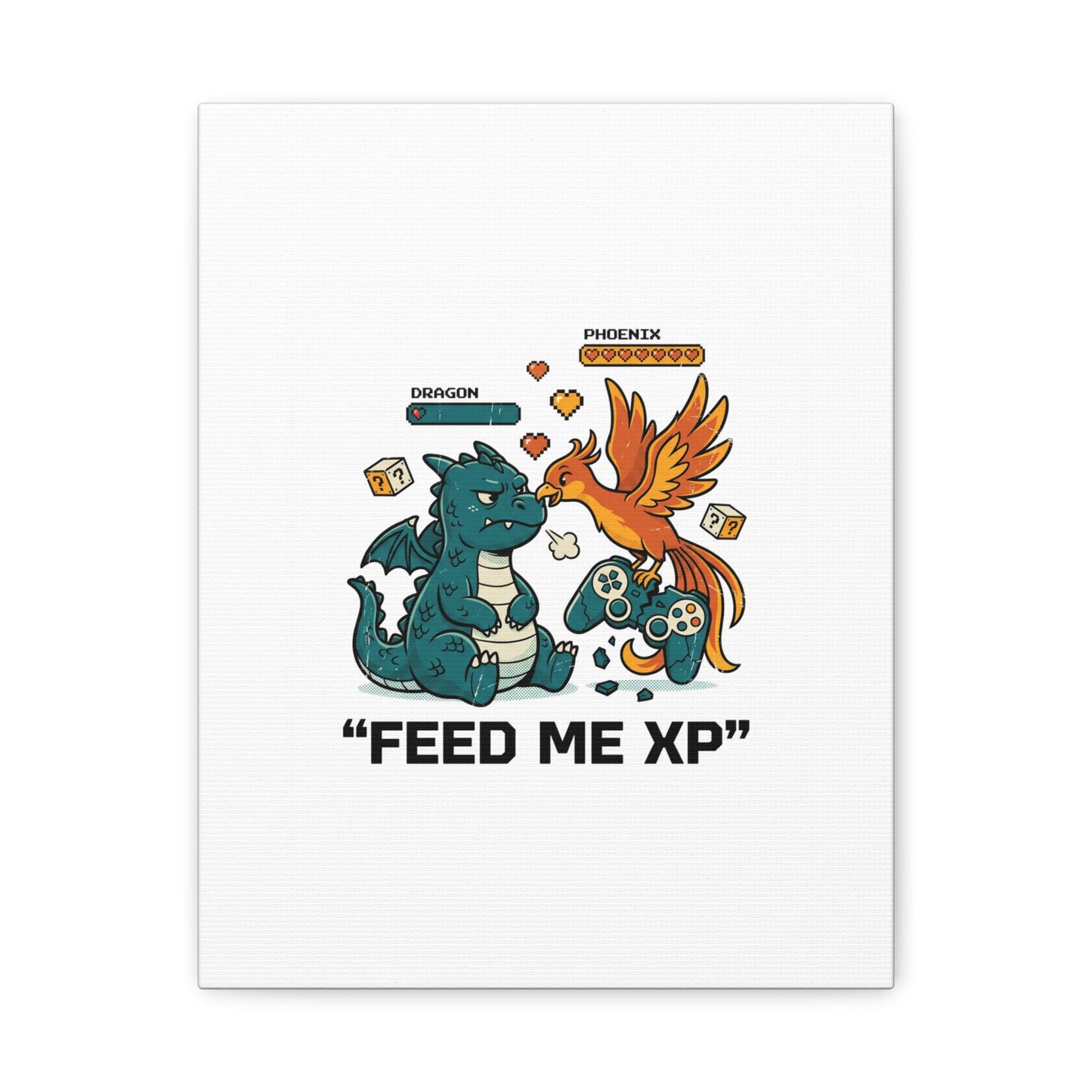 Feed Me XP Canvas | Gamer Dragon Phoenix Wall Art, Neon Meme Skate Style