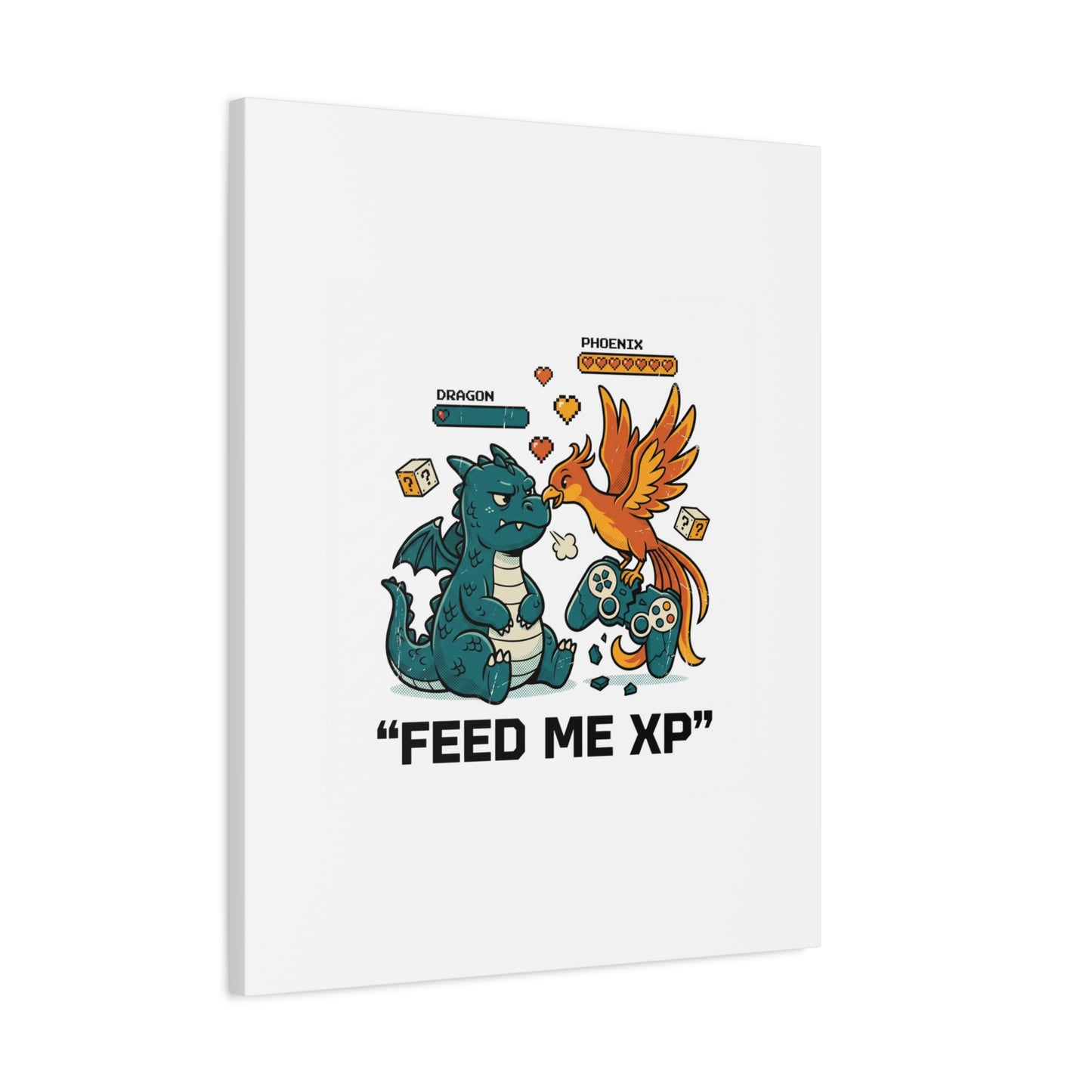 Feed Me XP Canvas | Gamer Dragon Phoenix Wall Art, Neon Meme Skate Style