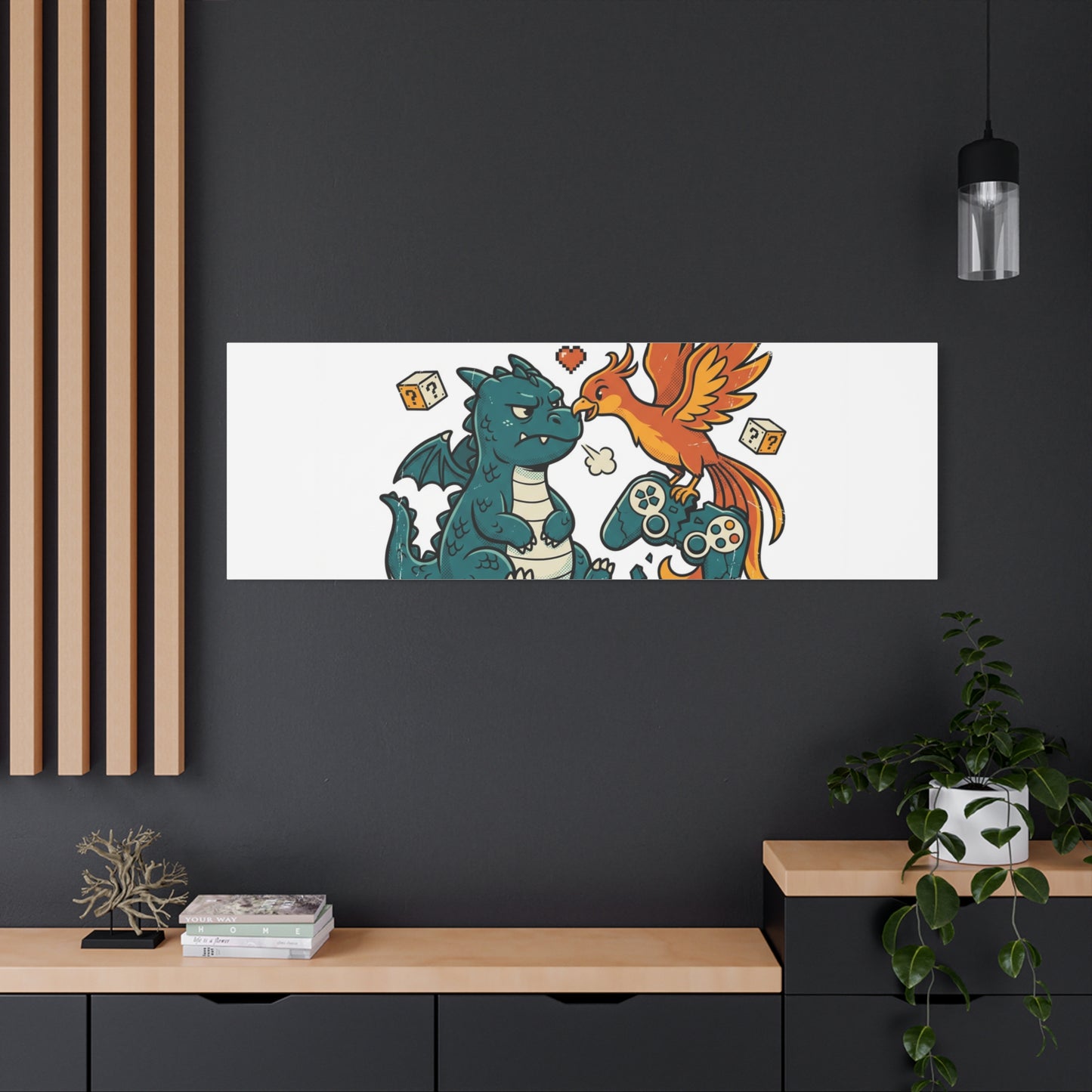 Feed Me XP Canvas | Gamer Dragon Phoenix Wall Art, Neon Meme Skate Style