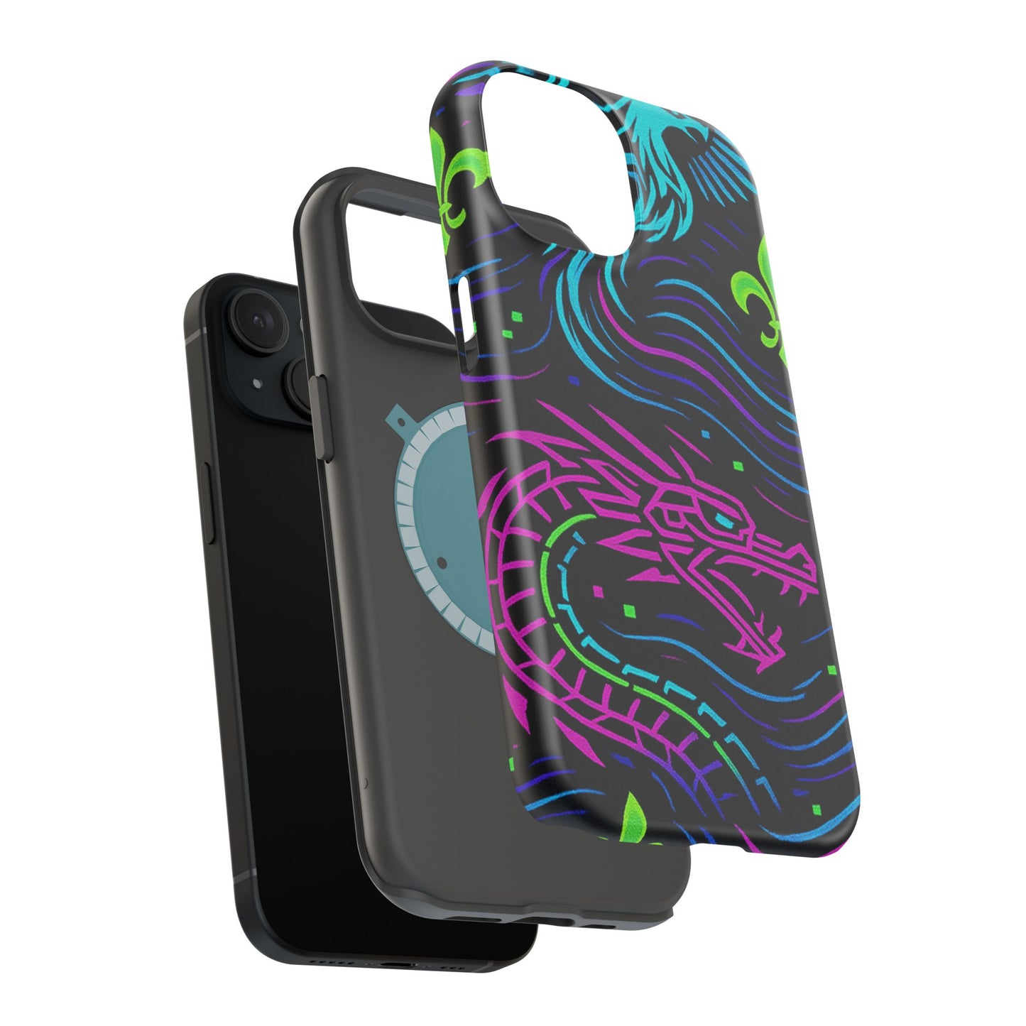 Dynamic Dragon Magnetic Phone Case | Colorful Floral Design | Gift for Gamers, Fantasy Lovers, Halloween, Unique Accessories