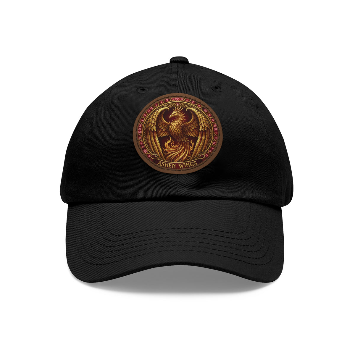 Ember Phoenix Leather Patch Dad Hat — Vintage Firebird Round Patch Cap
