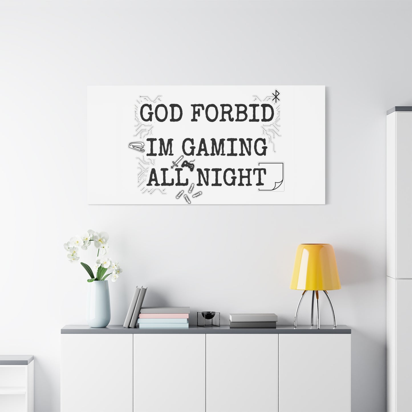 God Forbid I'm Gaming All Night Canvas | Sarcastic Office Humor, 90s Aesthetic