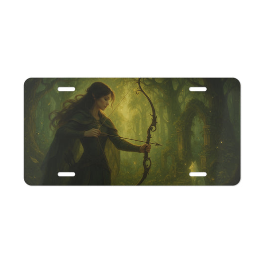 Enchanting Art Vanity Plate with Elven Archer Design, Custom License Plate, Unique Car Decor, Greenery Theme, Gift for Fantasy Lovers