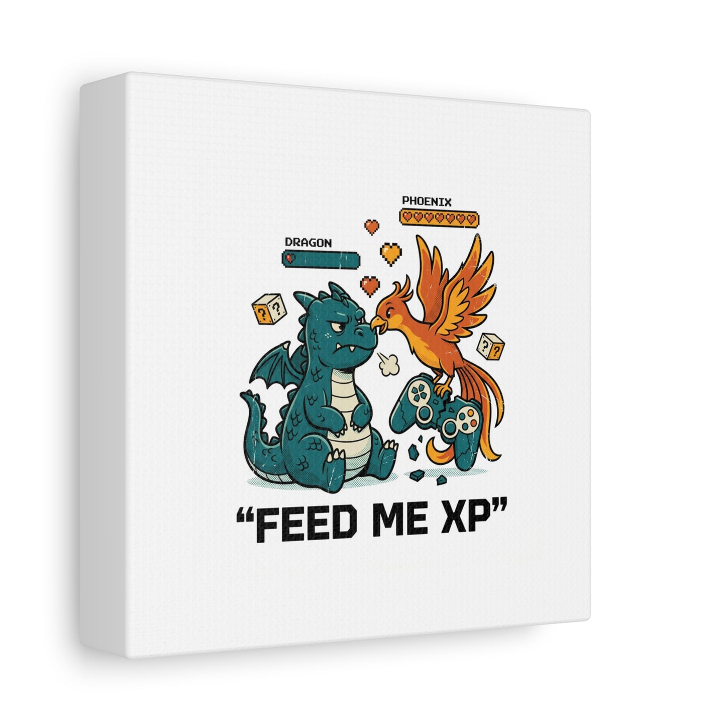Feed Me XP Canvas | Gamer Dragon Phoenix Wall Art, Neon Meme Skate Style