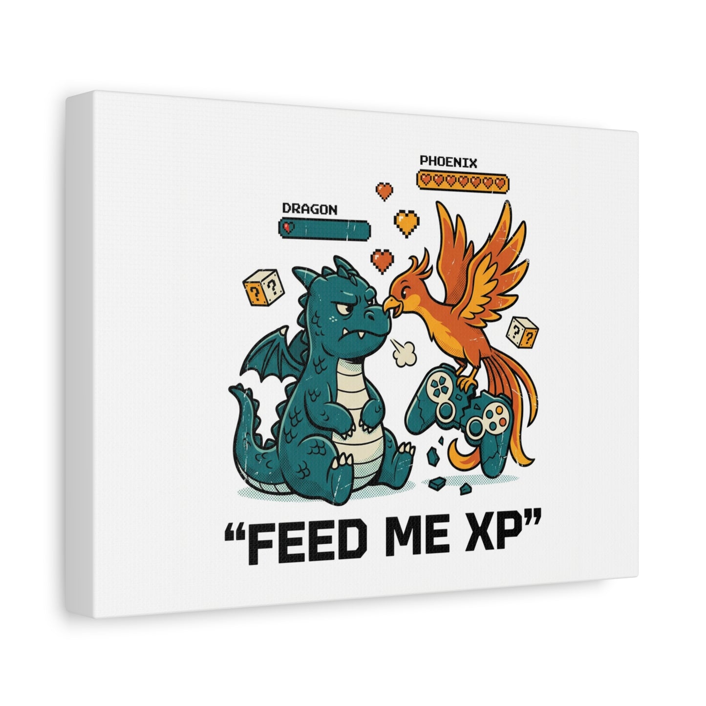 Feed Me XP Canvas | Gamer Dragon Phoenix Wall Art, Neon Meme Skate Style