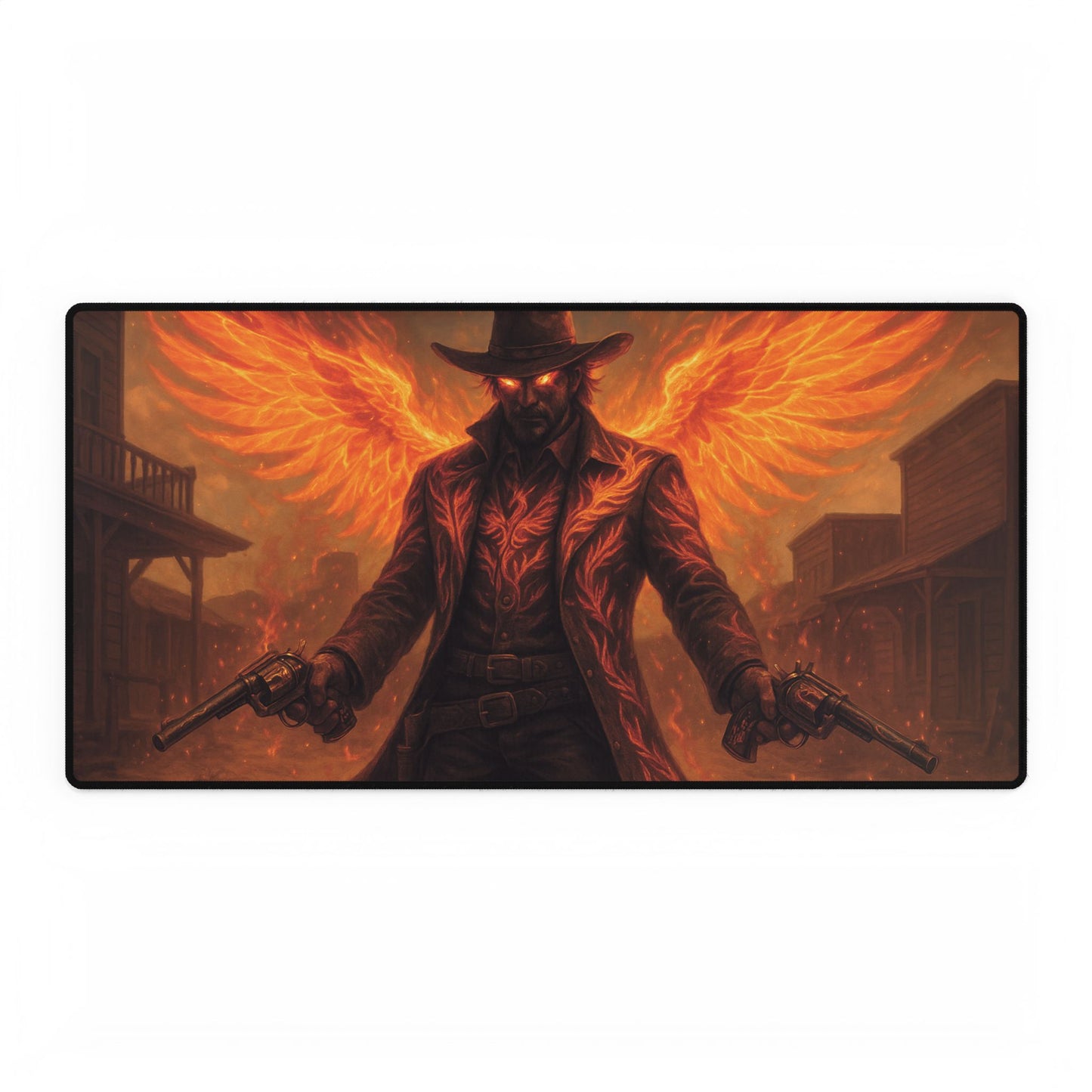 Stylish Gaming Desk Mat - Fiery Cowboy Design, Office Decor, Gamer Gift, Unique Desk Accessories, Halloween, Western Theme