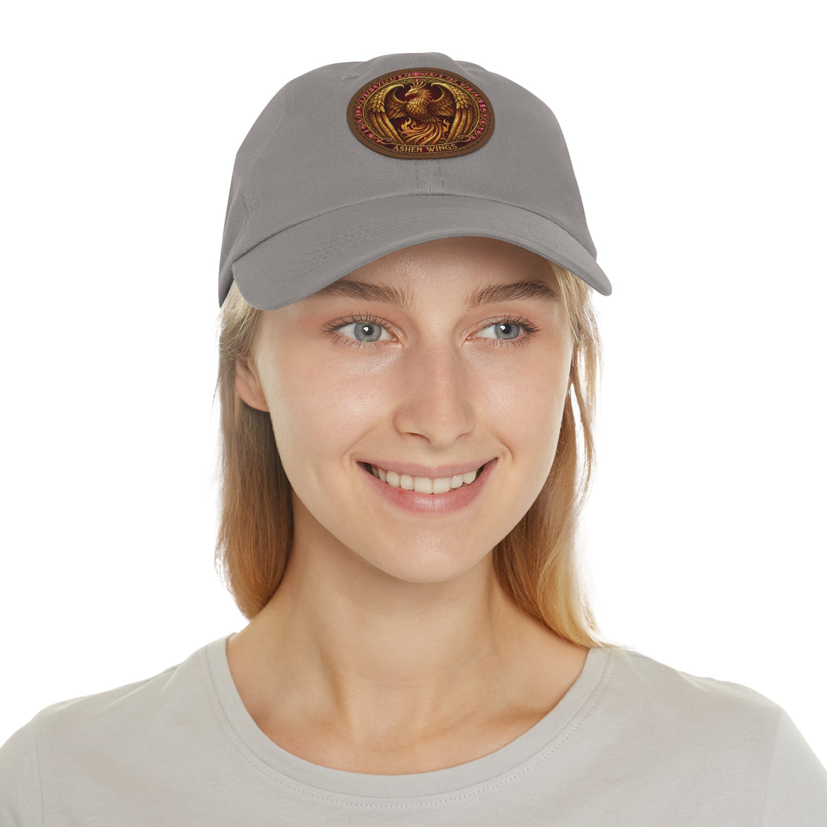 Ember Phoenix Leather Patch Dad Hat — Vintage Firebird Round Patch Cap
