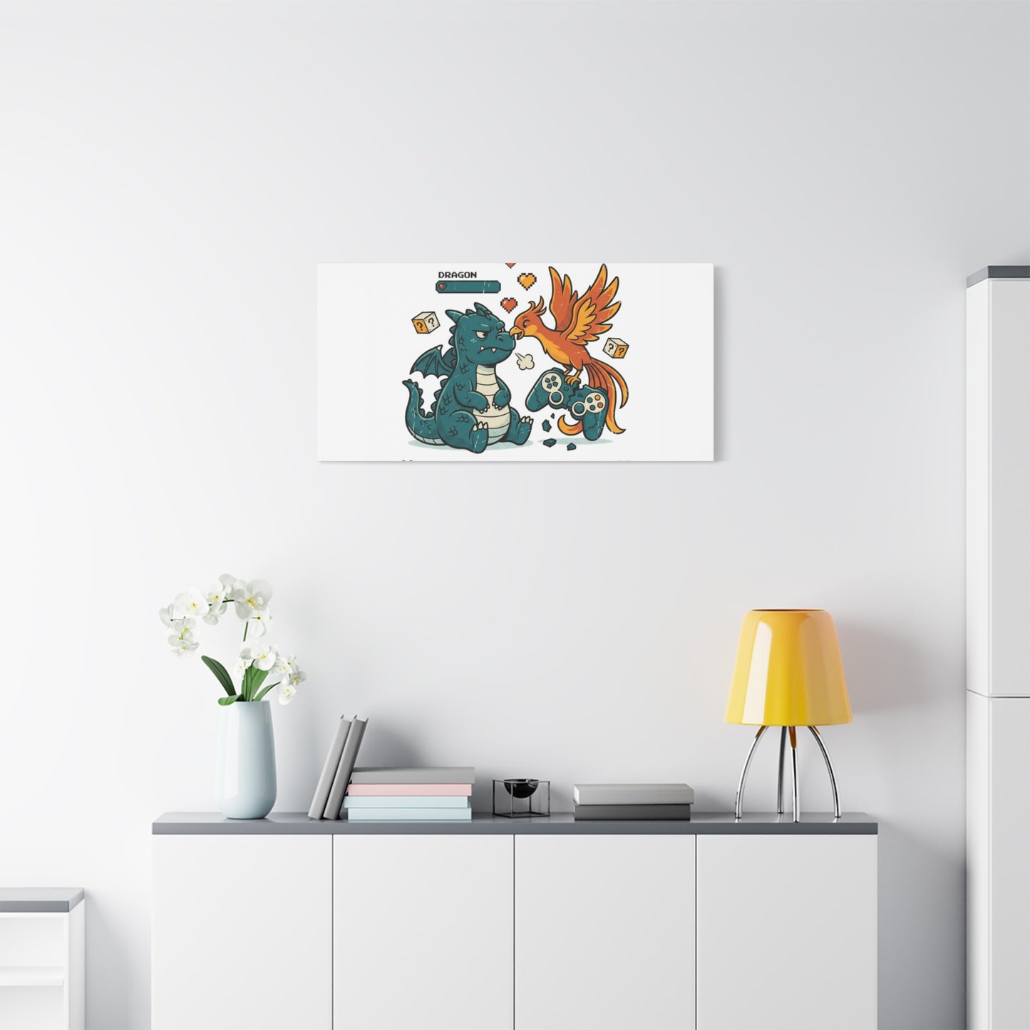 Feed Me XP Canvas | Gamer Dragon Phoenix Wall Art, Neon Meme Skate Style