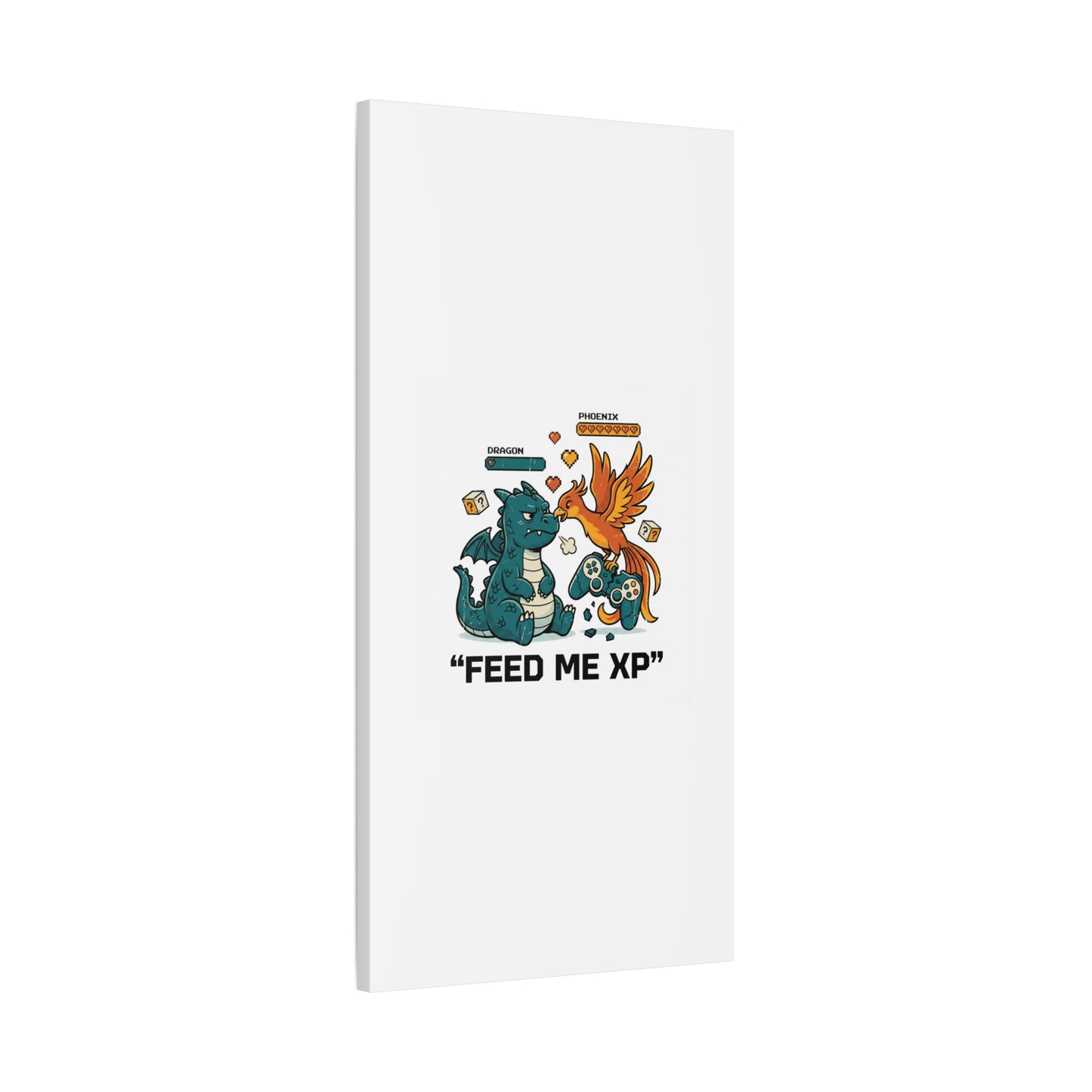 Feed Me XP Canvas | Gamer Dragon Phoenix Wall Art, Neon Meme Skate Style