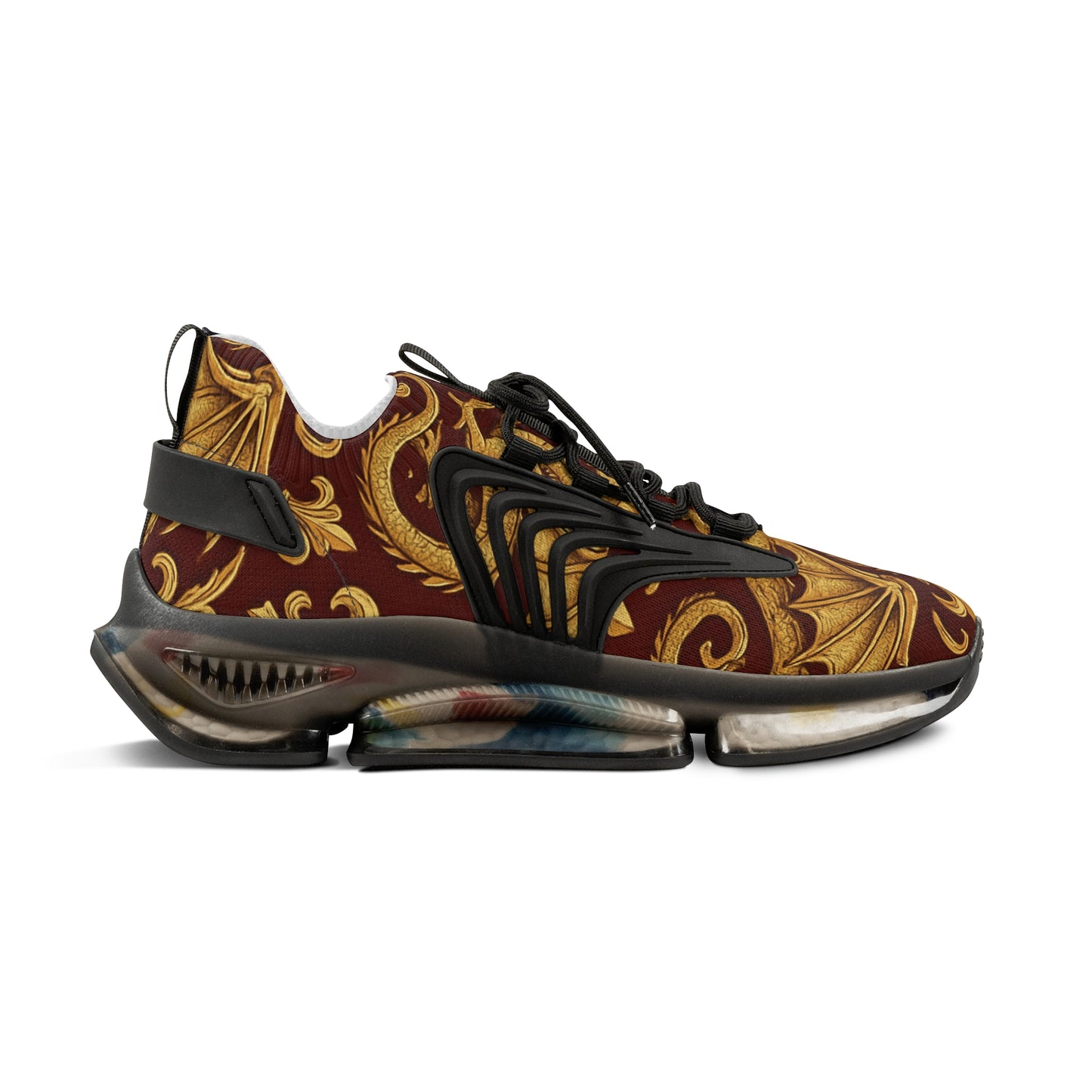 Stylish Men's Mesh Sneakers with Elegant Golden Dragon Design, Fitness Shoe, Casual Kick, Gift for Him, Trendy Footwear