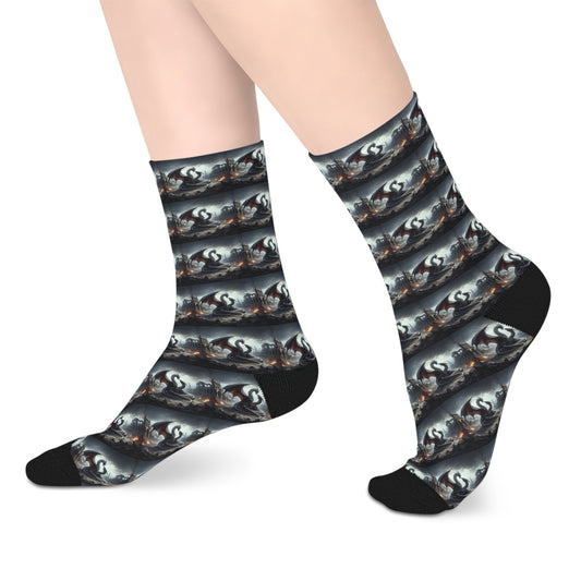 Fantasy Dragon Mid-Length Socks | Cozy Sock Gift, Arcane Art Socks, Unique Fashion Socks, Seasonal Gift for Gamers & Fantasy Lovers