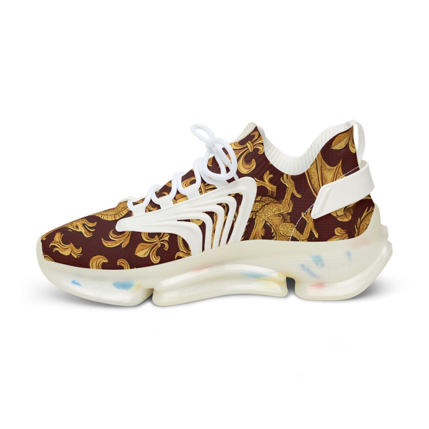 Stylish Men's Mesh Sneakers with Elegant Golden Dragon Design, Fitness Shoe, Casual Kick, Gift for Him, Trendy Footwear