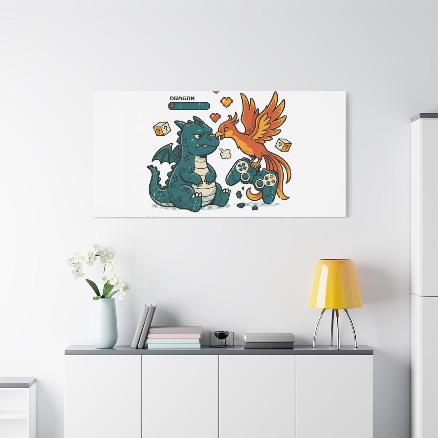 Feed Me XP Canvas | Gamer Dragon Phoenix Wall Art, Neon Meme Skate Style