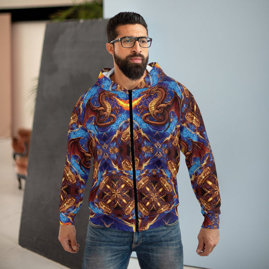 Dragon Kaleidoscope Zip Hoodie – All-Over Print Fantasy Dragon Jacket