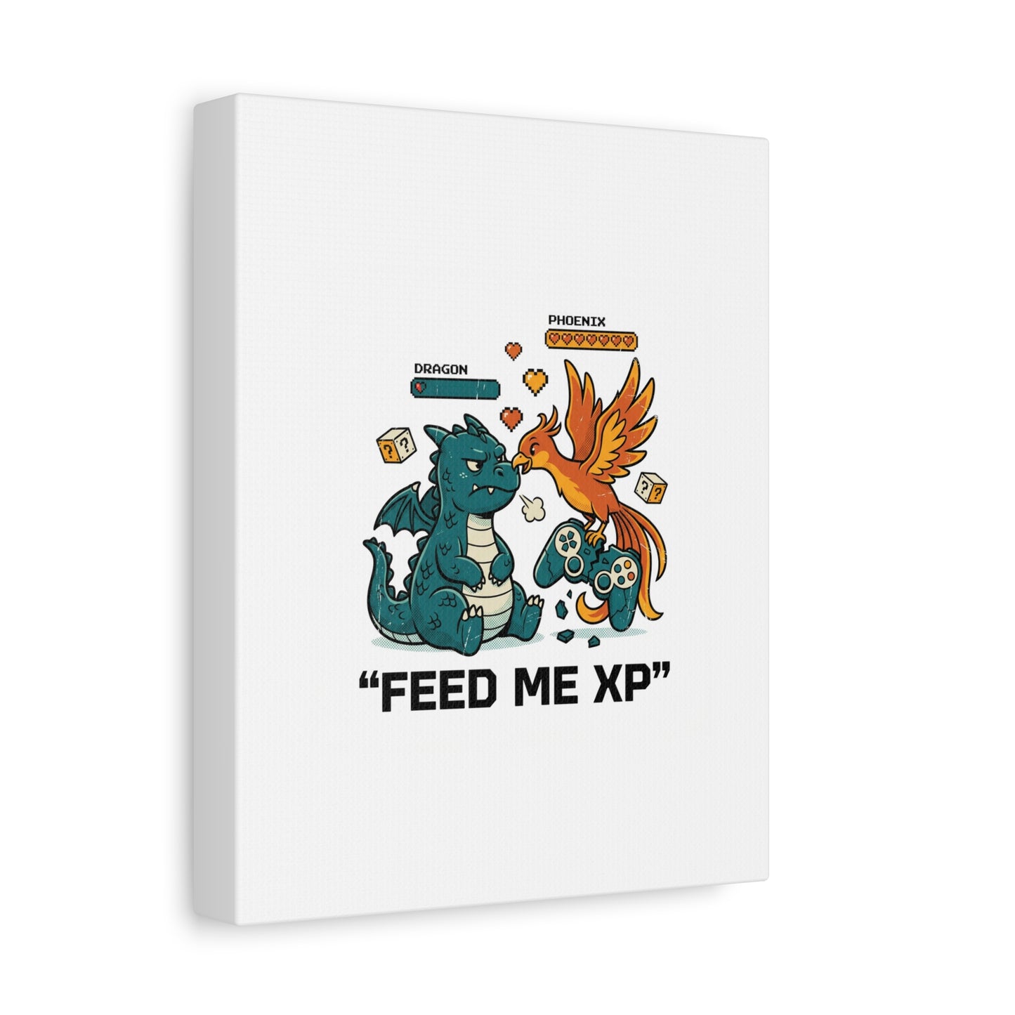 Feed Me XP Canvas | Gamer Dragon Phoenix Wall Art, Neon Meme Skate Style