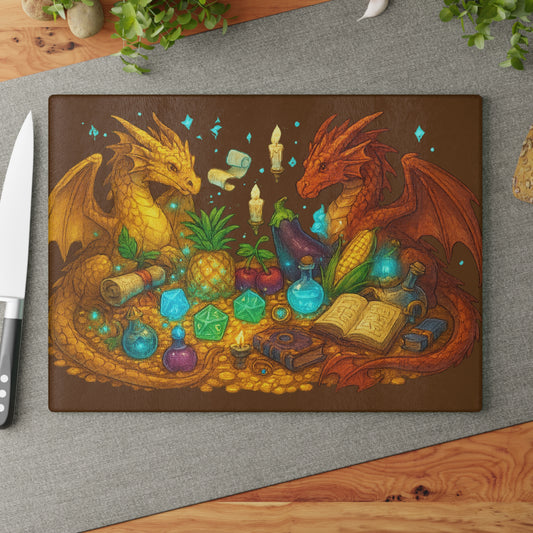 Fantasy Dragon Themed Glass Cutting Board, Magical Kitchen Decor, Ideal for Gifts, Unique Cooking Supplies, Perfect for Food Prep