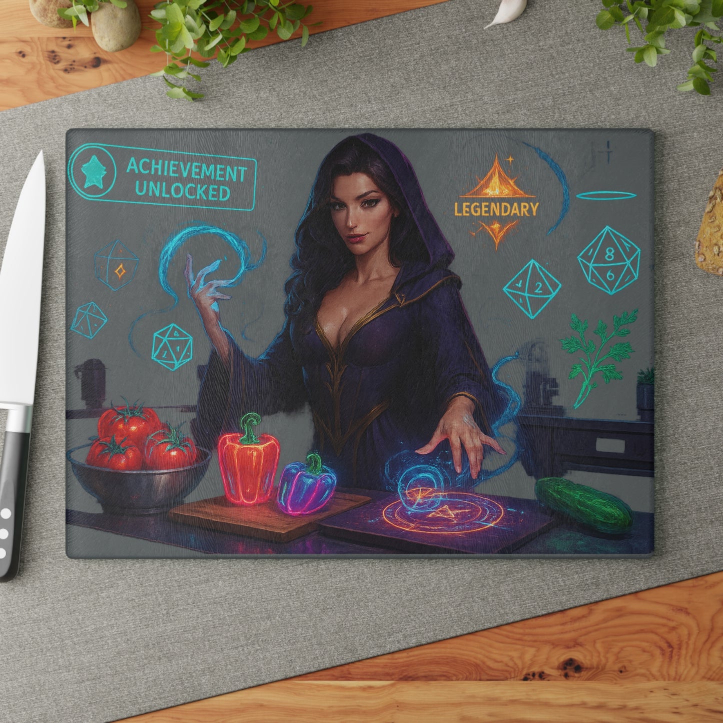 Mystical Glass Cutting Board | Magical Kitchen Decor, Gift for Chefs, Fantasy Cooking Board, Unique Housewarming Gift, Achievement Unlocked