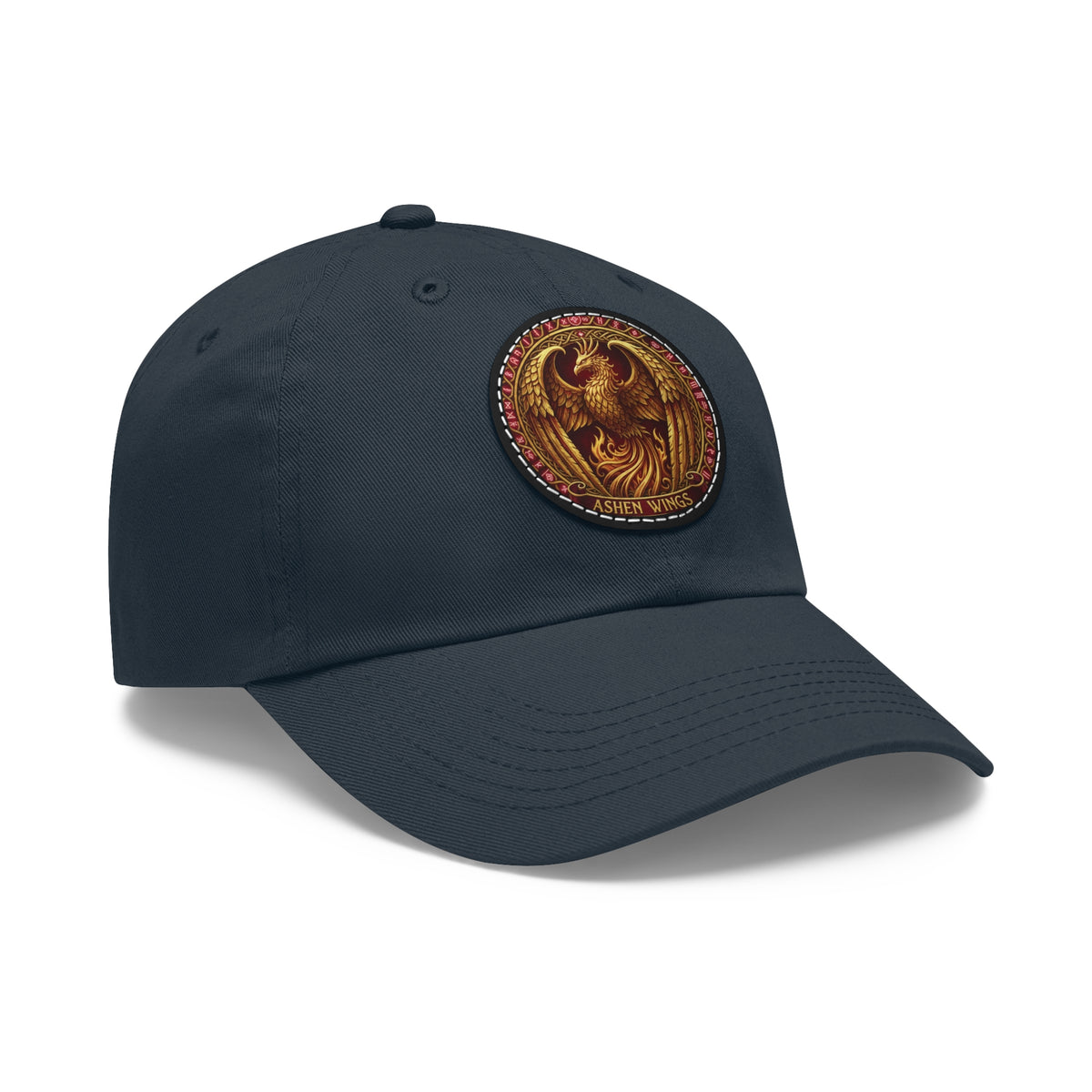 Ember Phoenix Leather Patch Dad Hat — Vintage Firebird Round Patch Cap