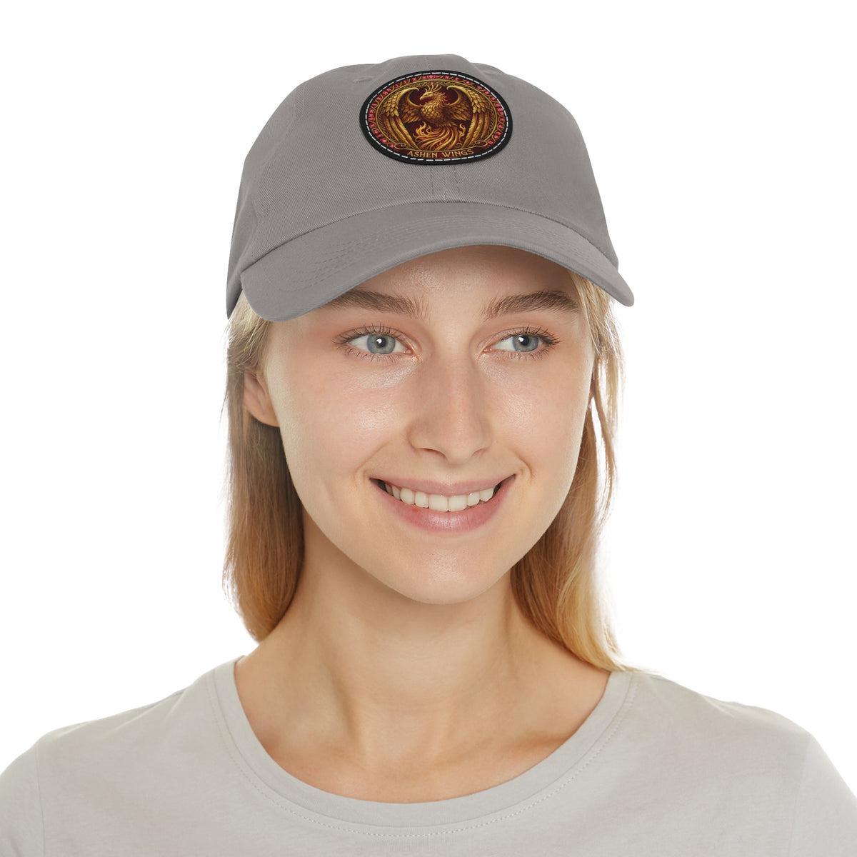 Ember Phoenix Leather Patch Dad Hat — Vintage Firebird Round Patch Cap