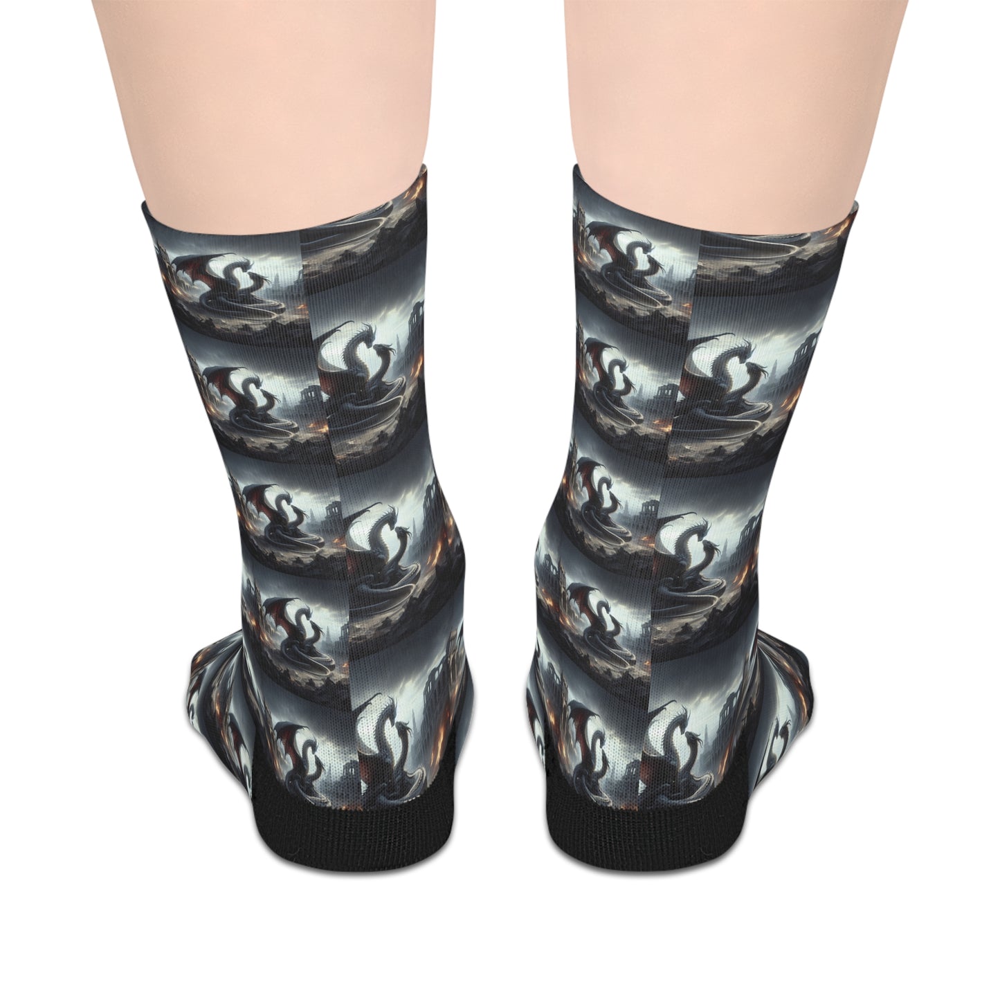 Fantasy Dragon Mid-Length Socks | Cozy Sock Gift, Arcane Art Socks, Unique Fashion Socks, Seasonal Gift for Gamers & Fantasy Lovers