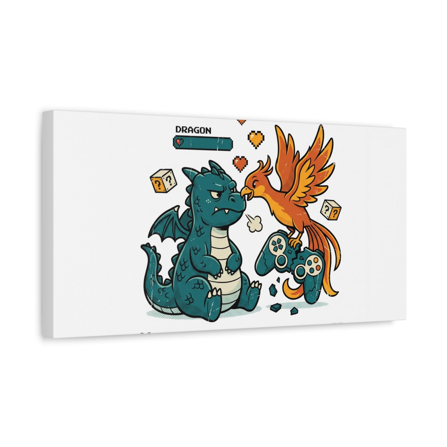Feed Me XP Canvas | Gamer Dragon Phoenix Wall Art, Neon Meme Skate Style
