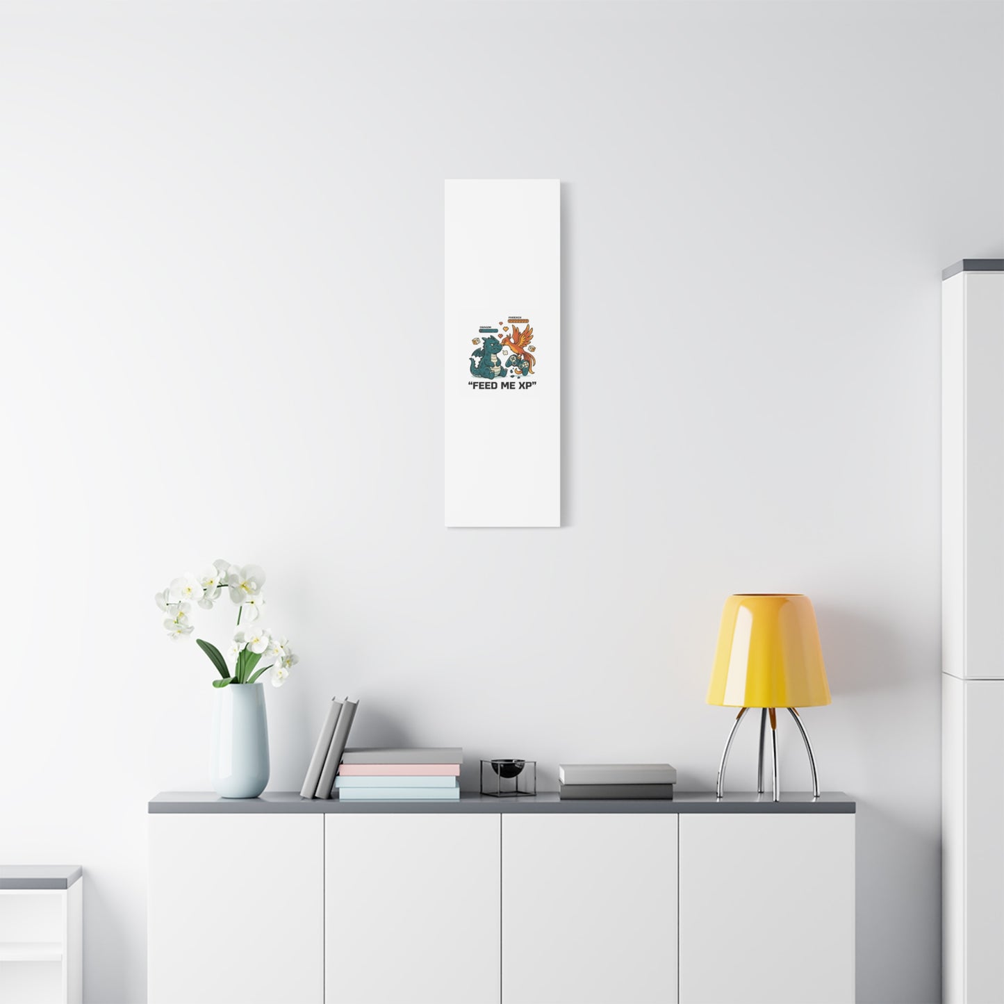 Feed Me XP Canvas | Gamer Dragon Phoenix Wall Art, Neon Meme Skate Style