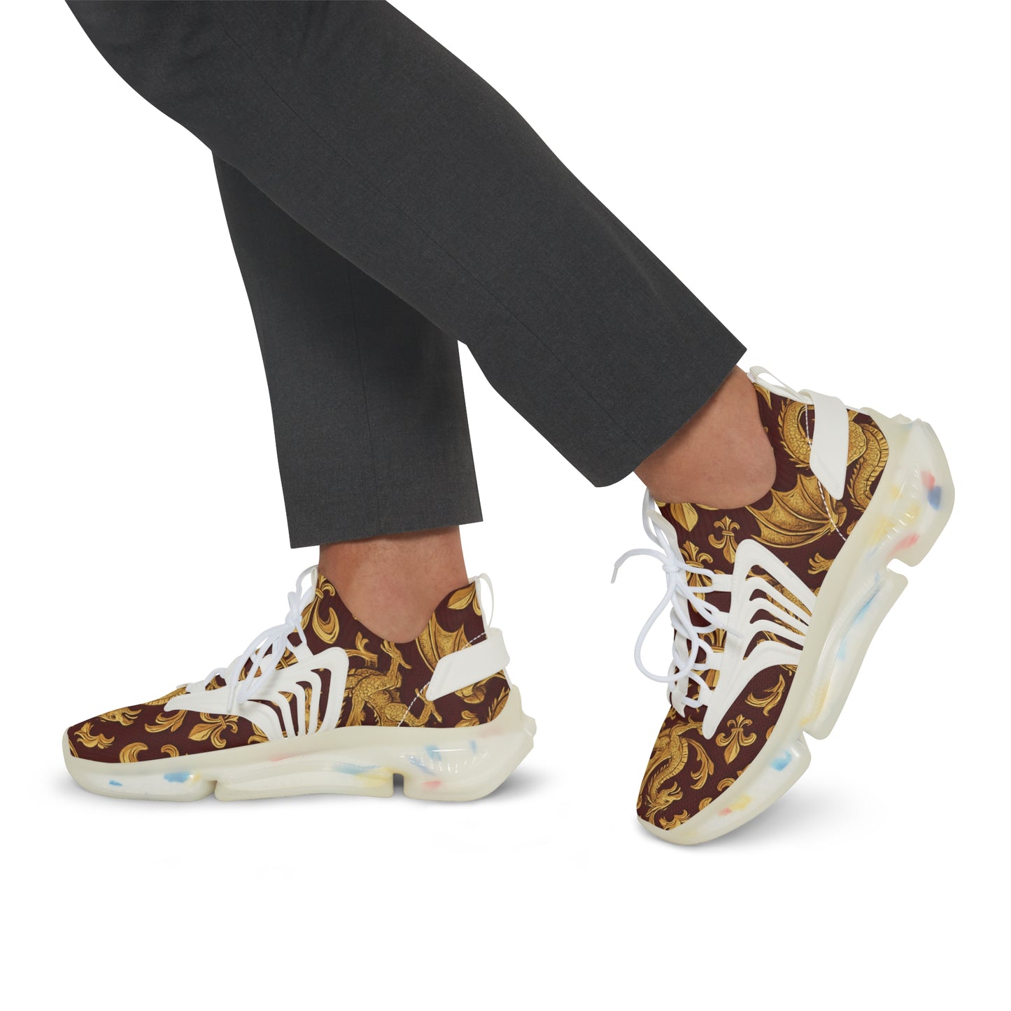 Stylish Men's Mesh Sneakers with Elegant Golden Dragon Design, Fitness Shoe, Casual Kick, Gift for Him, Trendy Footwear