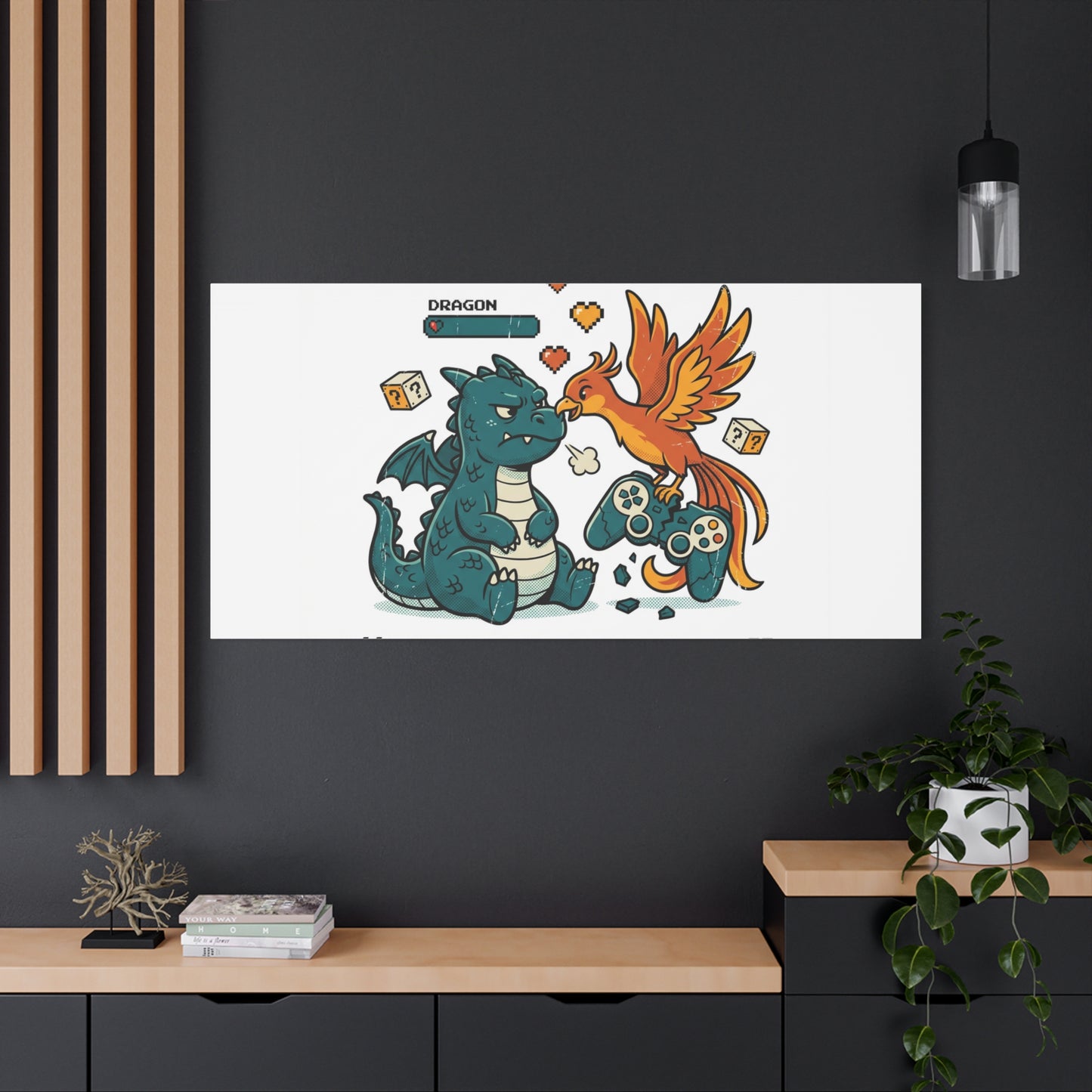 Feed Me XP Canvas | Gamer Dragon Phoenix Wall Art, Neon Meme Skate Style