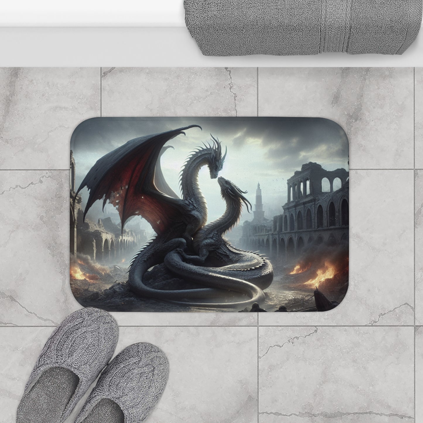 Majestic Dragon Bath Mat - Fantasy Decor, Dragon Lovers Gift, Bathroom Accessory, Home Decor, Unique Bath Rug