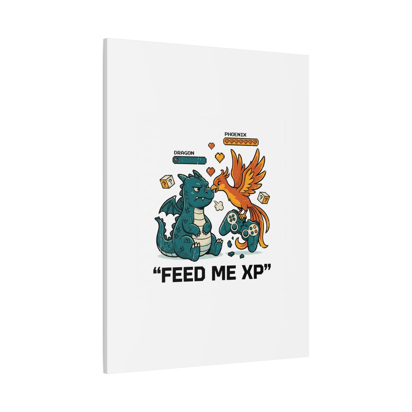 Feed Me XP Canvas | Gamer Dragon Phoenix Wall Art, Neon Meme Skate Style