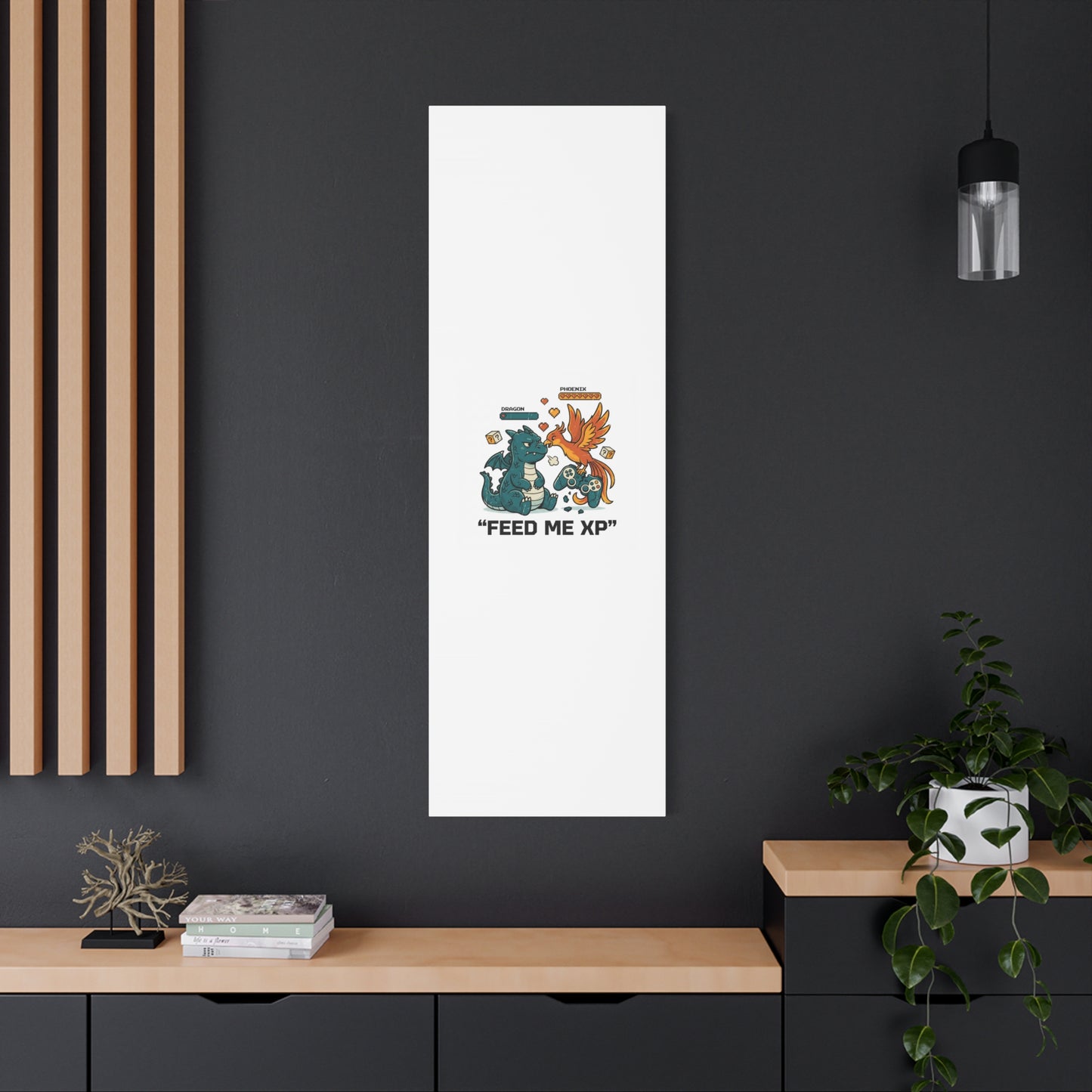 Feed Me XP Canvas | Gamer Dragon Phoenix Wall Art, Neon Meme Skate Style
