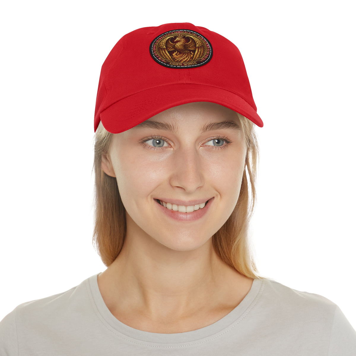 Ember Phoenix Leather Patch Dad Hat — Vintage Firebird Round Patch Cap