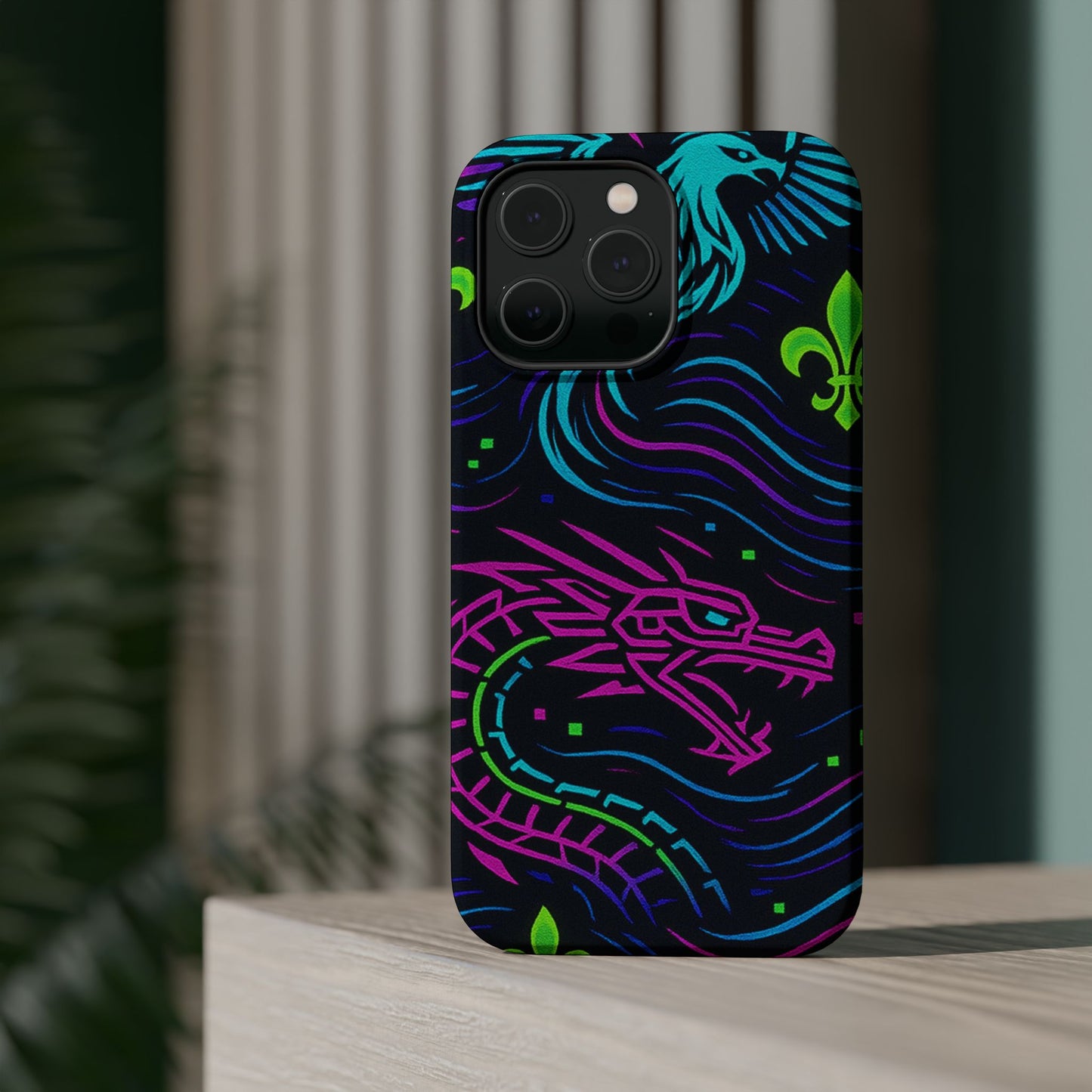 Dynamic Dragon Magnetic Phone Case | Colorful Floral Design | Gift for Gamers, Fantasy Lovers, Halloween, Unique Accessories