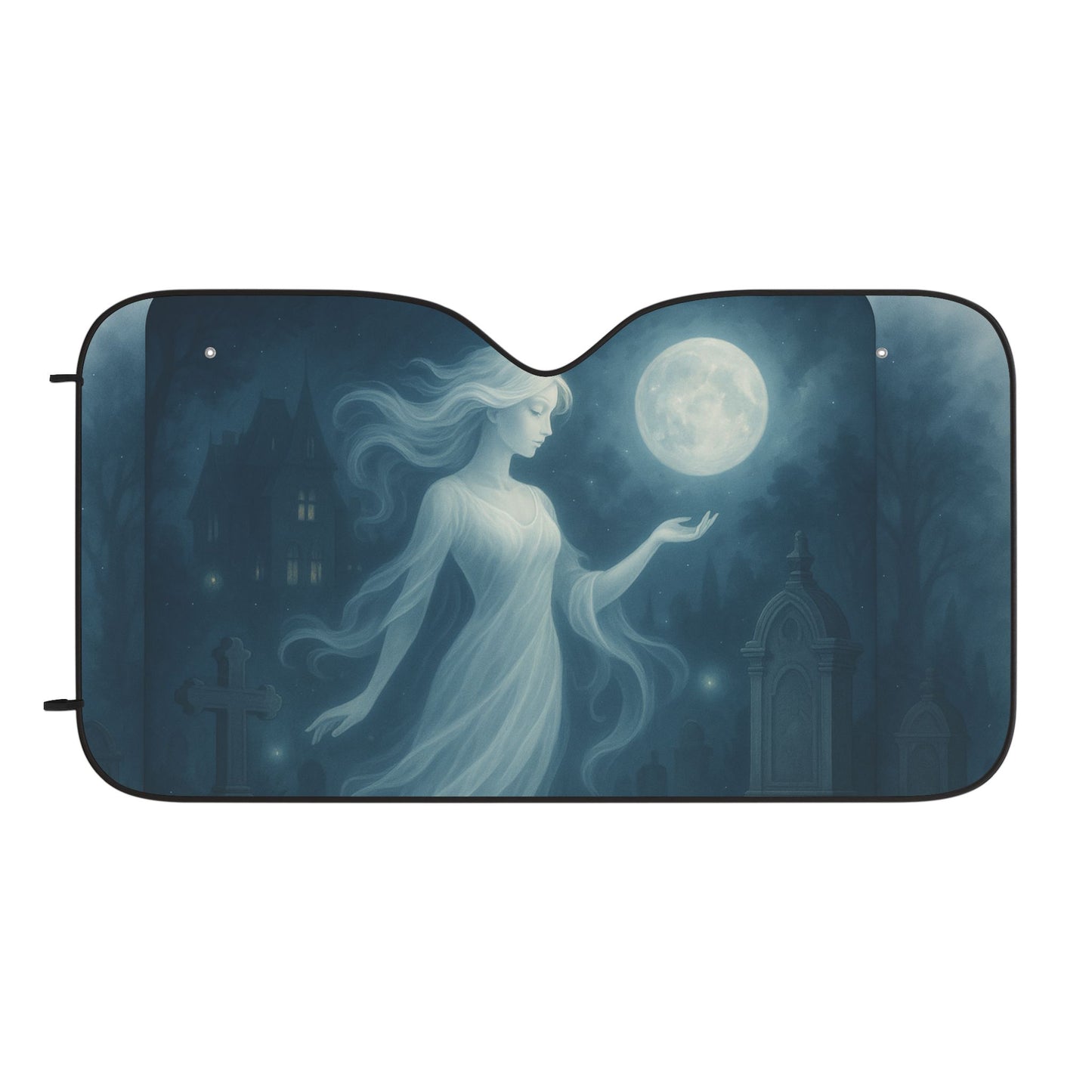 Ethereal Car Sun Shades - Ghostly Moonlit Design, UV Protection, Perfect for Halloween, Road Trips, Unique Gift Idea