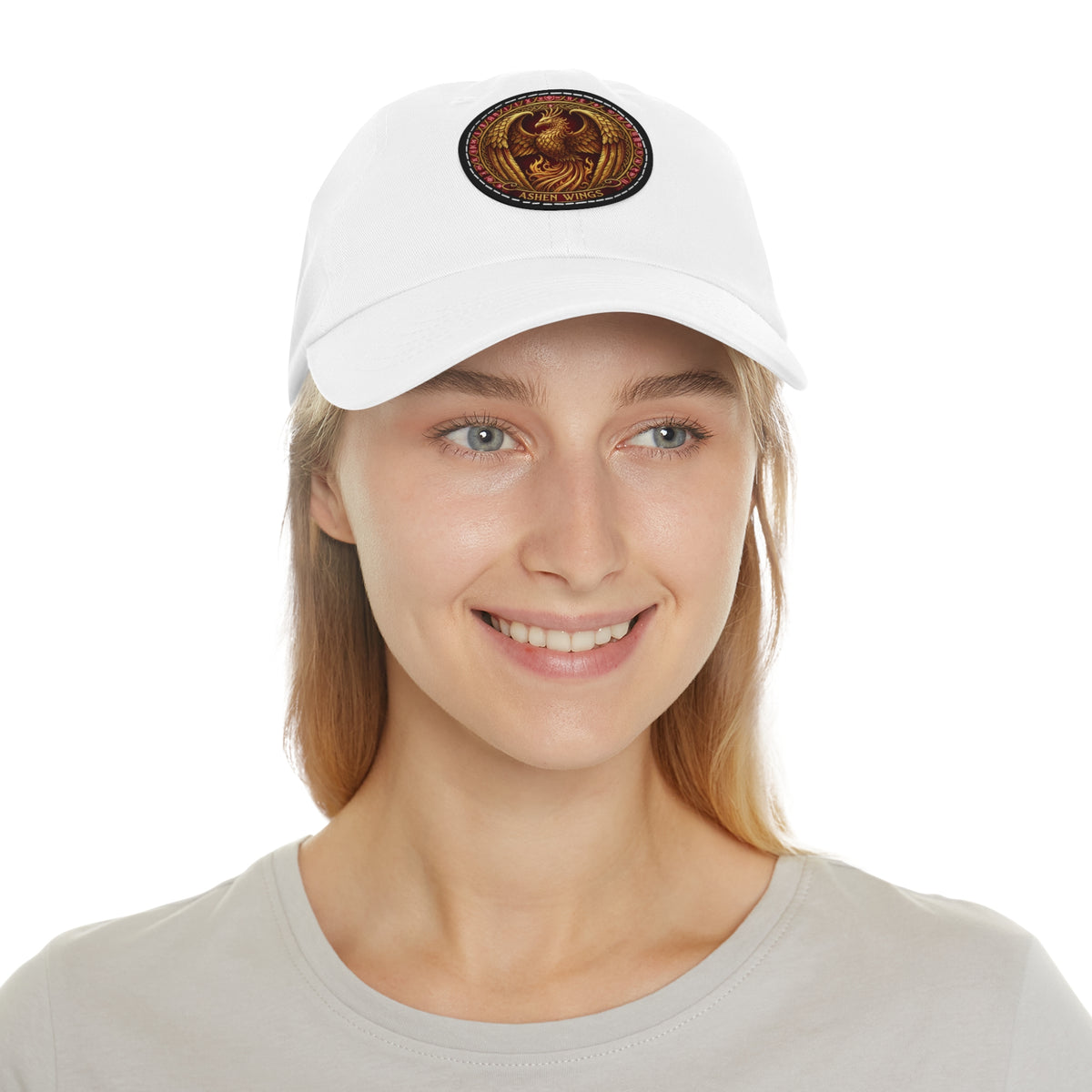 Ember Phoenix Leather Patch Dad Hat — Vintage Firebird Round Patch Cap