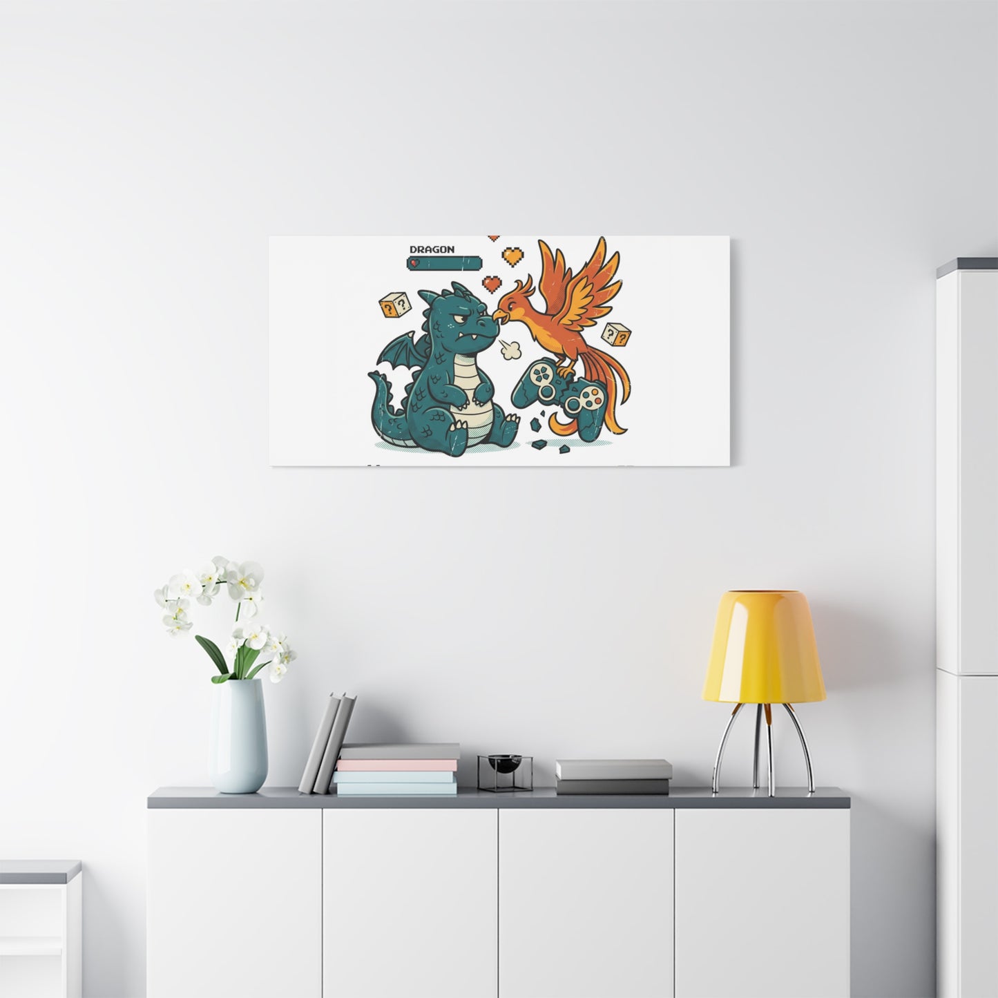 Feed Me XP Canvas | Gamer Dragon Phoenix Wall Art, Neon Meme Skate Style