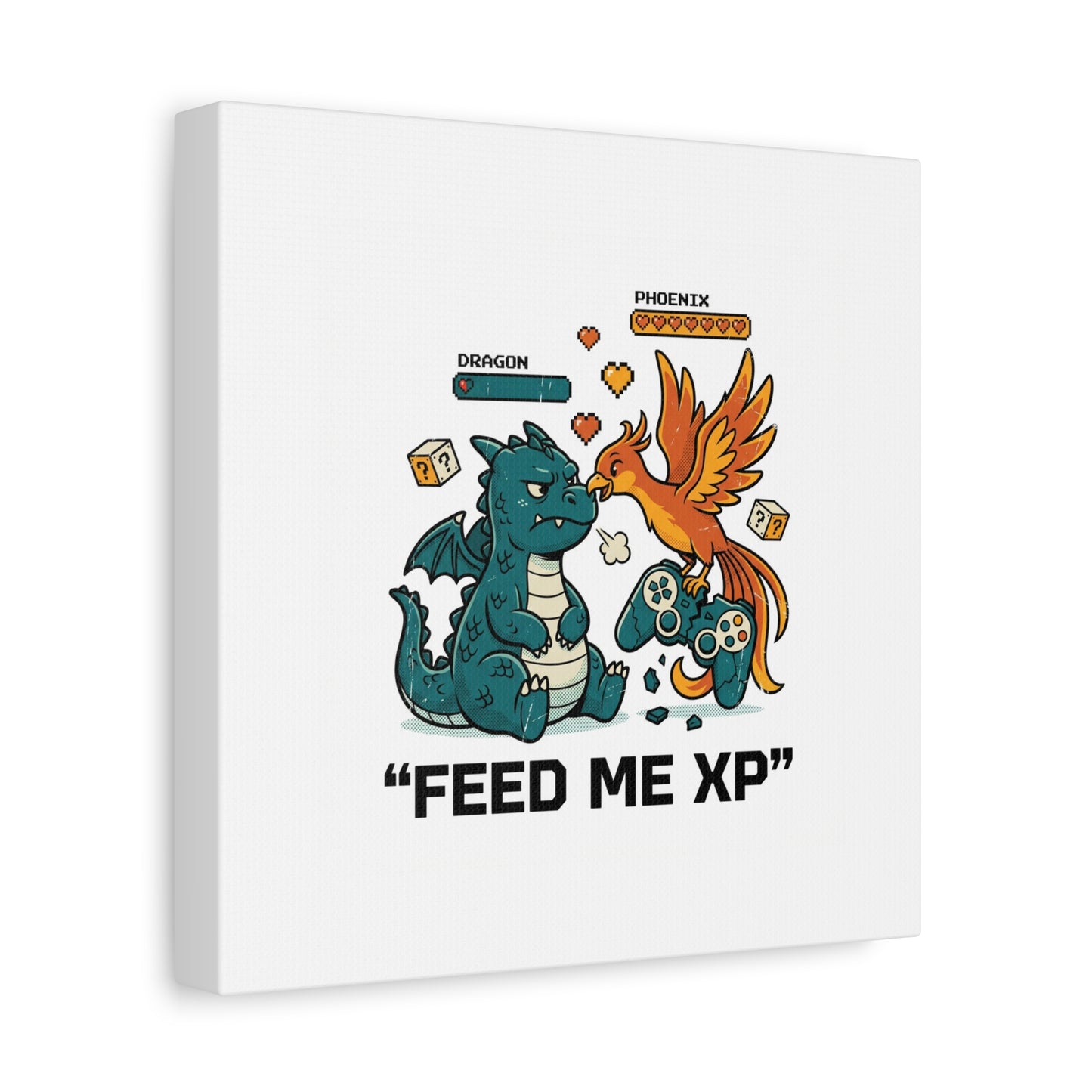Feed Me XP Canvas | Gamer Dragon Phoenix Wall Art, Neon Meme Skate Style