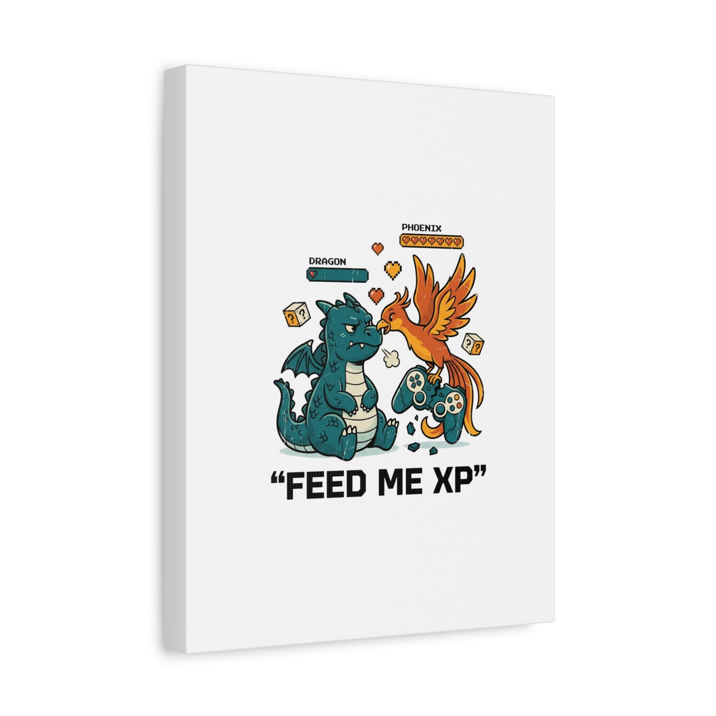 Feed Me XP Canvas | Gamer Dragon Phoenix Wall Art, Neon Meme Skate Style