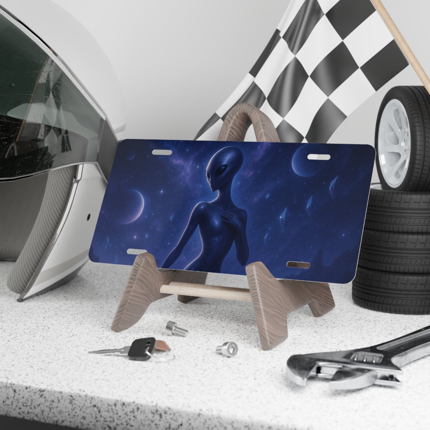 Cosmic Alien Vanity Plate, Unique Car Decor, UFO Enthusiast Gift, Outer Space Theme, Personalized License Plate
