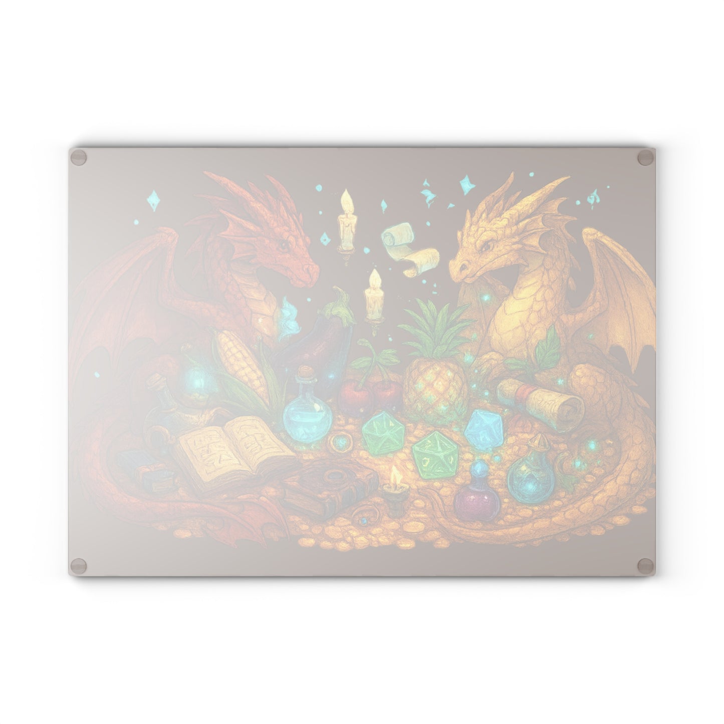 Fantasy Dragon Themed Glass Cutting Board, Magical Kitchen Decor, Ideal for Gifts, Unique Cooking Supplies, Perfect for Food Prep