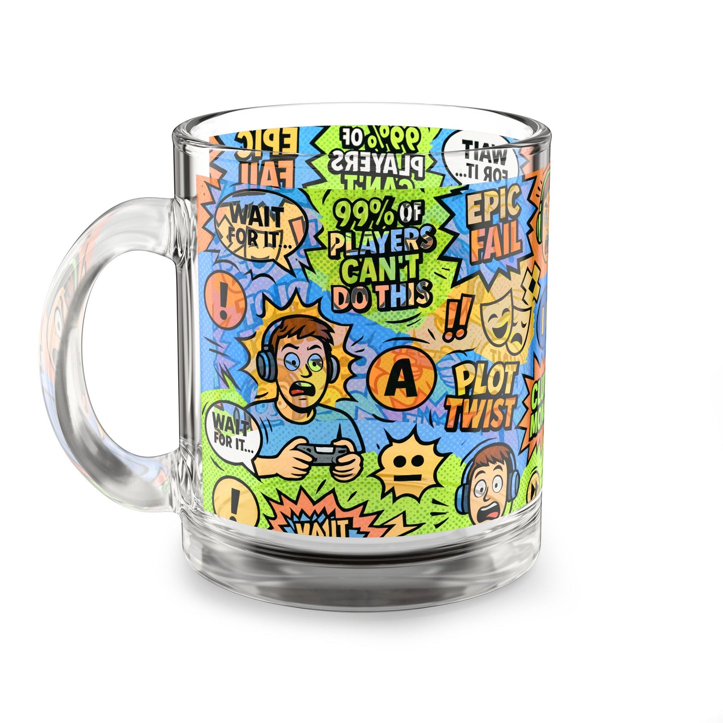 Funny Gamer Glass Mug, 10oz | Epic Fail & Plot Twist Coffee Cup, Gift for Gamers, Game Night Essentials