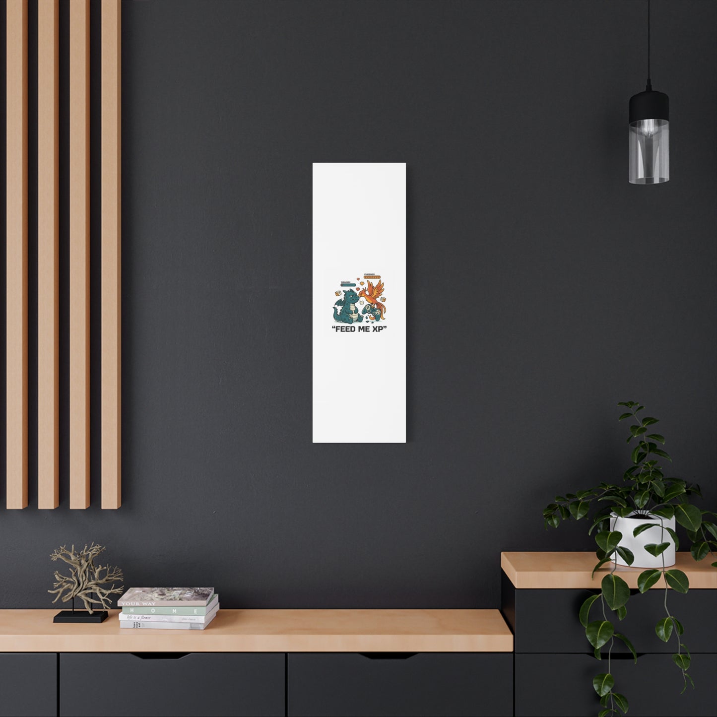 Feed Me XP Canvas | Gamer Dragon Phoenix Wall Art, Neon Meme Skate Style